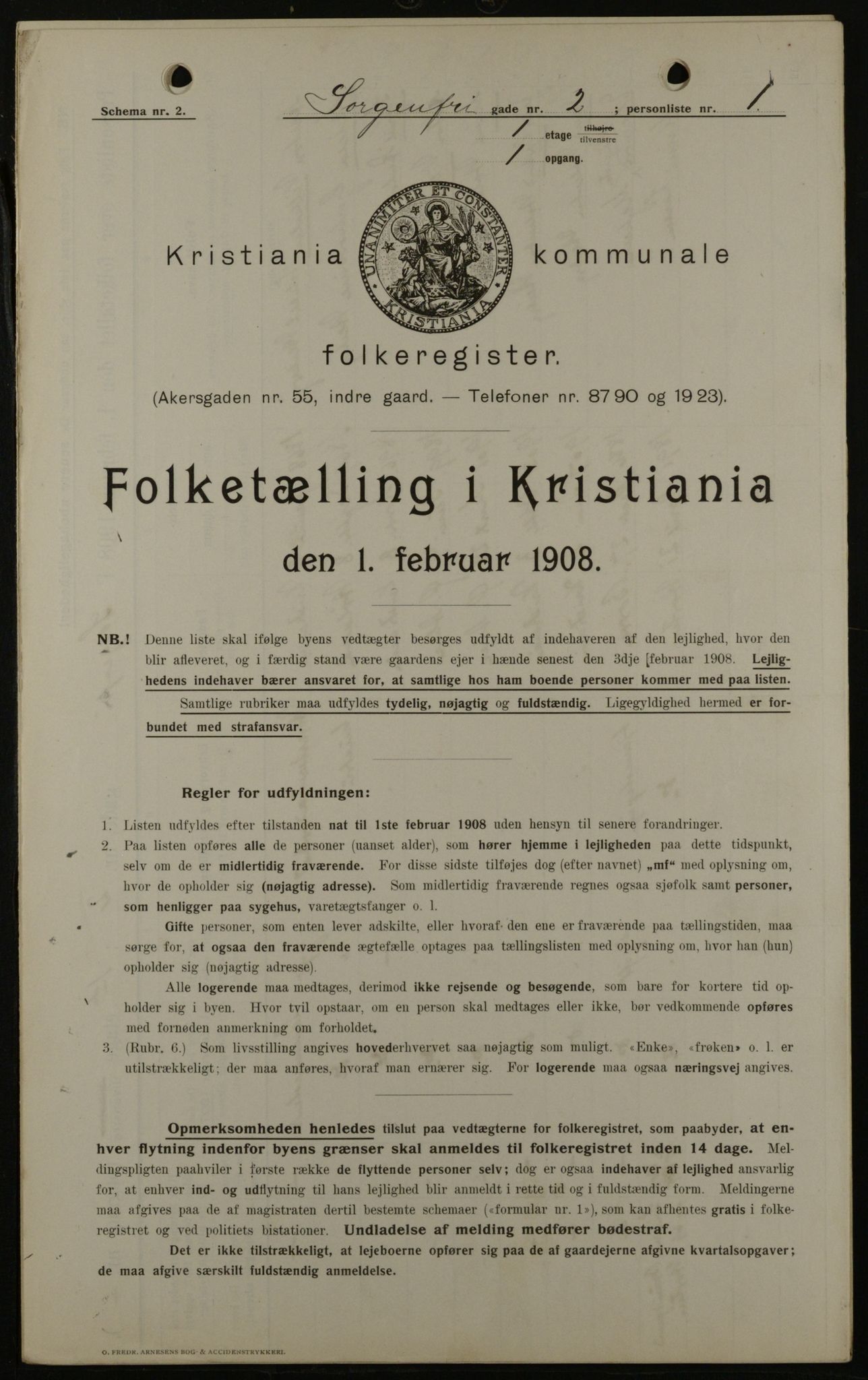 OBA, Kommunal folketelling 1.2.1908 for Kristiania kjøpstad, 1908, s. 89900