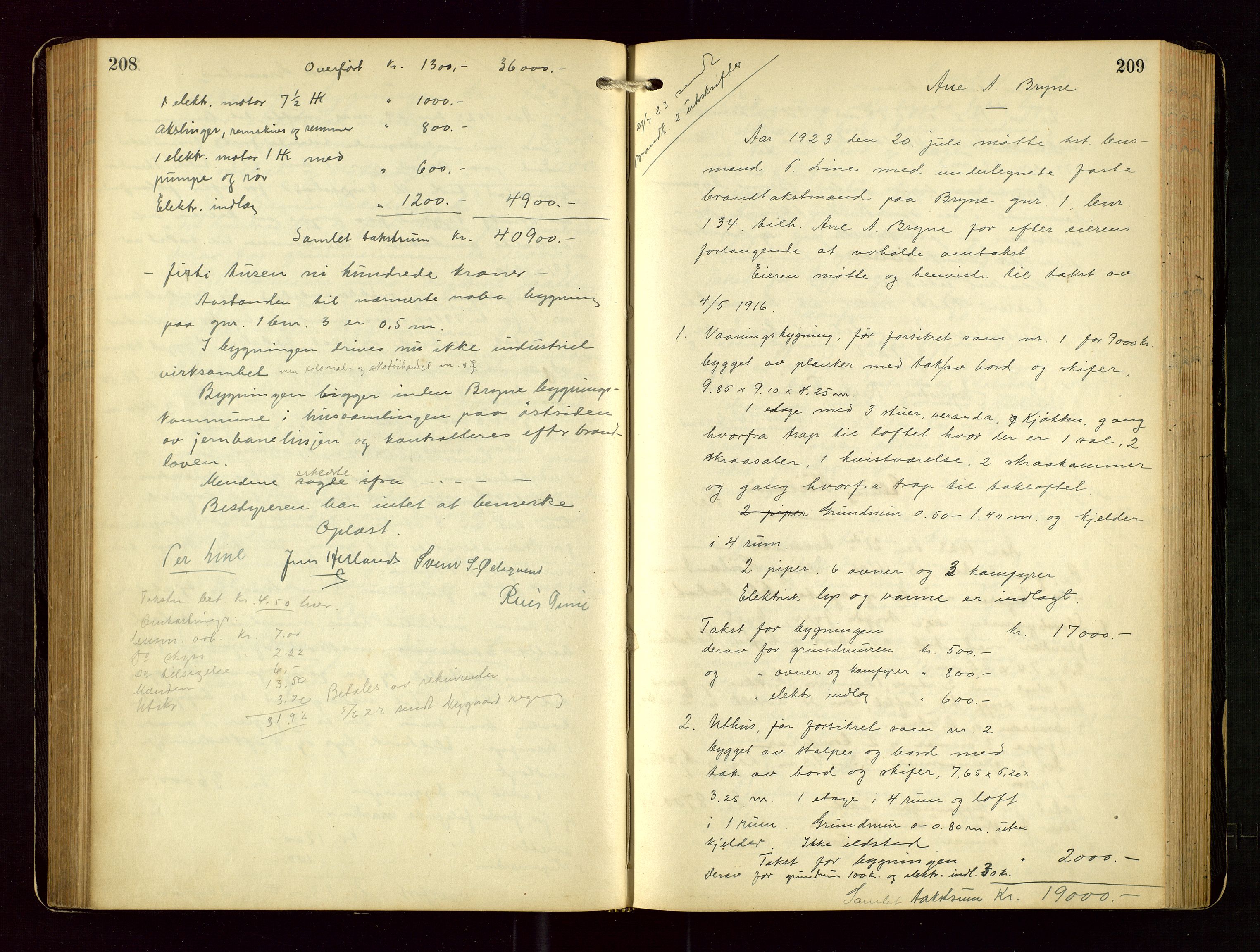 Time lensmannskontor, AV/SAST-A-100420/Goa/L0003: "Brandtakstprotokol", 1918-1944, s. 208-209