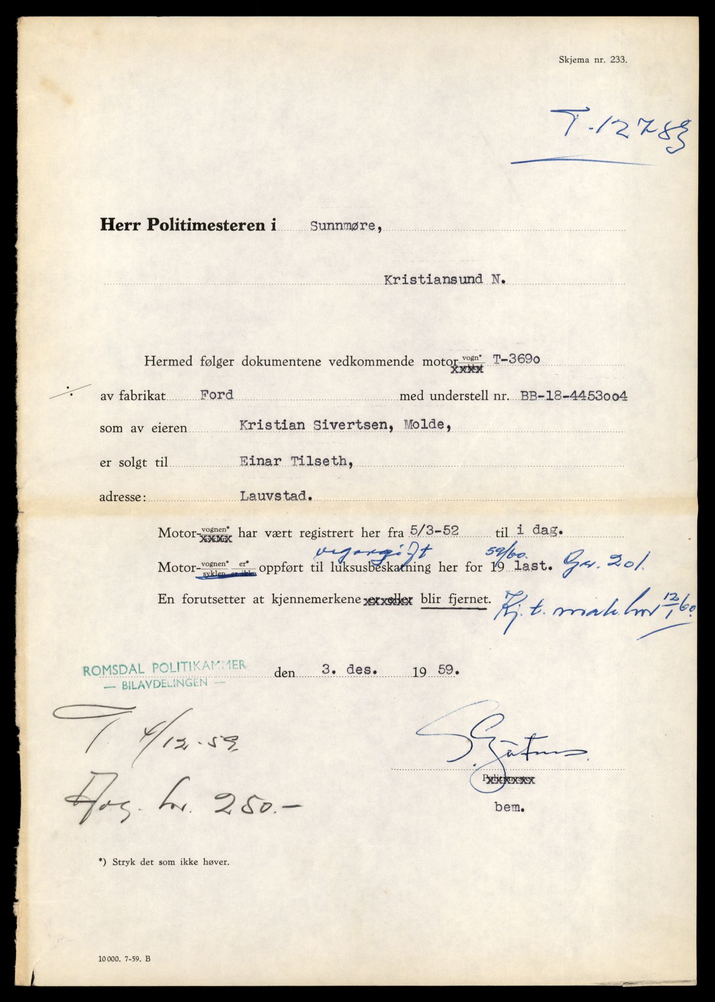 Møre og Romsdal vegkontor - Ålesund trafikkstasjon, AV/SAT-A-4099/F/Fe/L0035: Registreringskort for kjøretøy T 12653 - T 12829, 1927-1998, s. 2196
