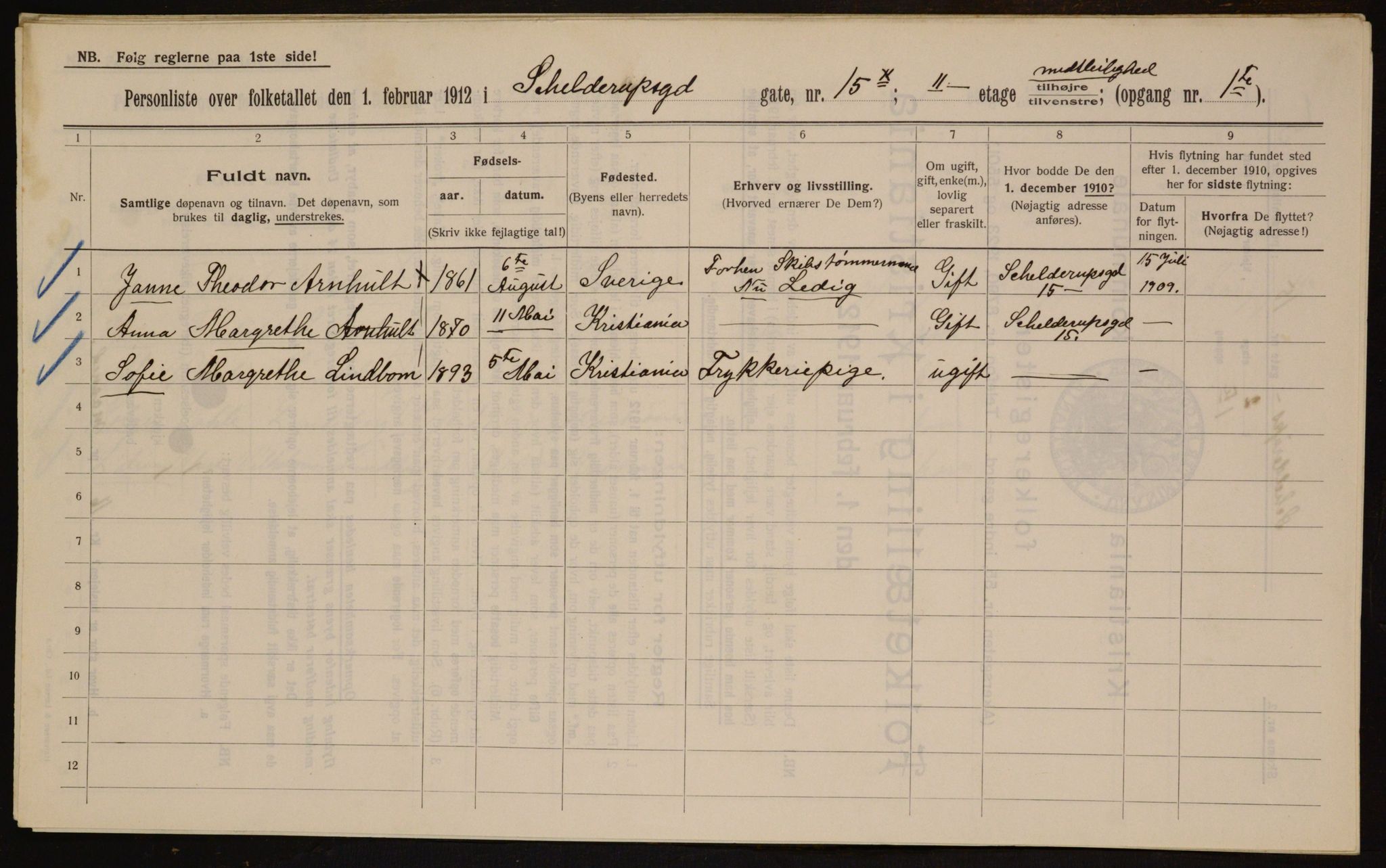 OBA, Kommunal folketelling 1.2.1912 for Kristiania, 1912, s. 96300