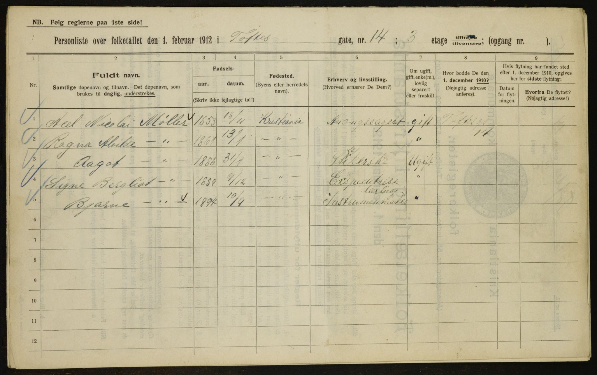 OBA, Kommunal folketelling 1.2.1912 for Kristiania, 1912, s. 111532