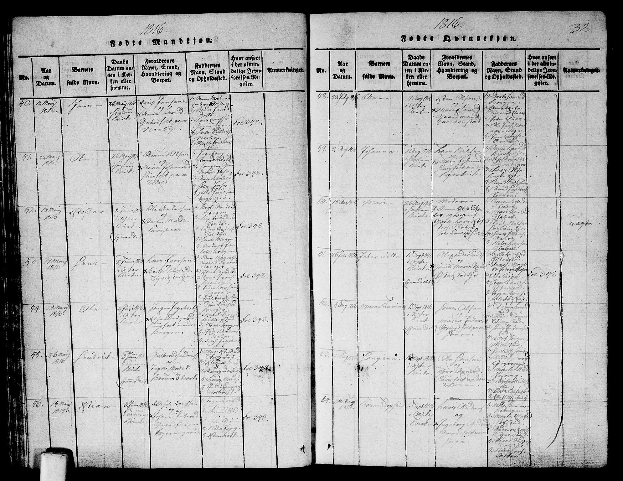 Asker prestekontor Kirkebøker, AV/SAO-A-10256a/G/Ga/L0001: Klokkerbok nr. I 1, 1814-1830, s. 38