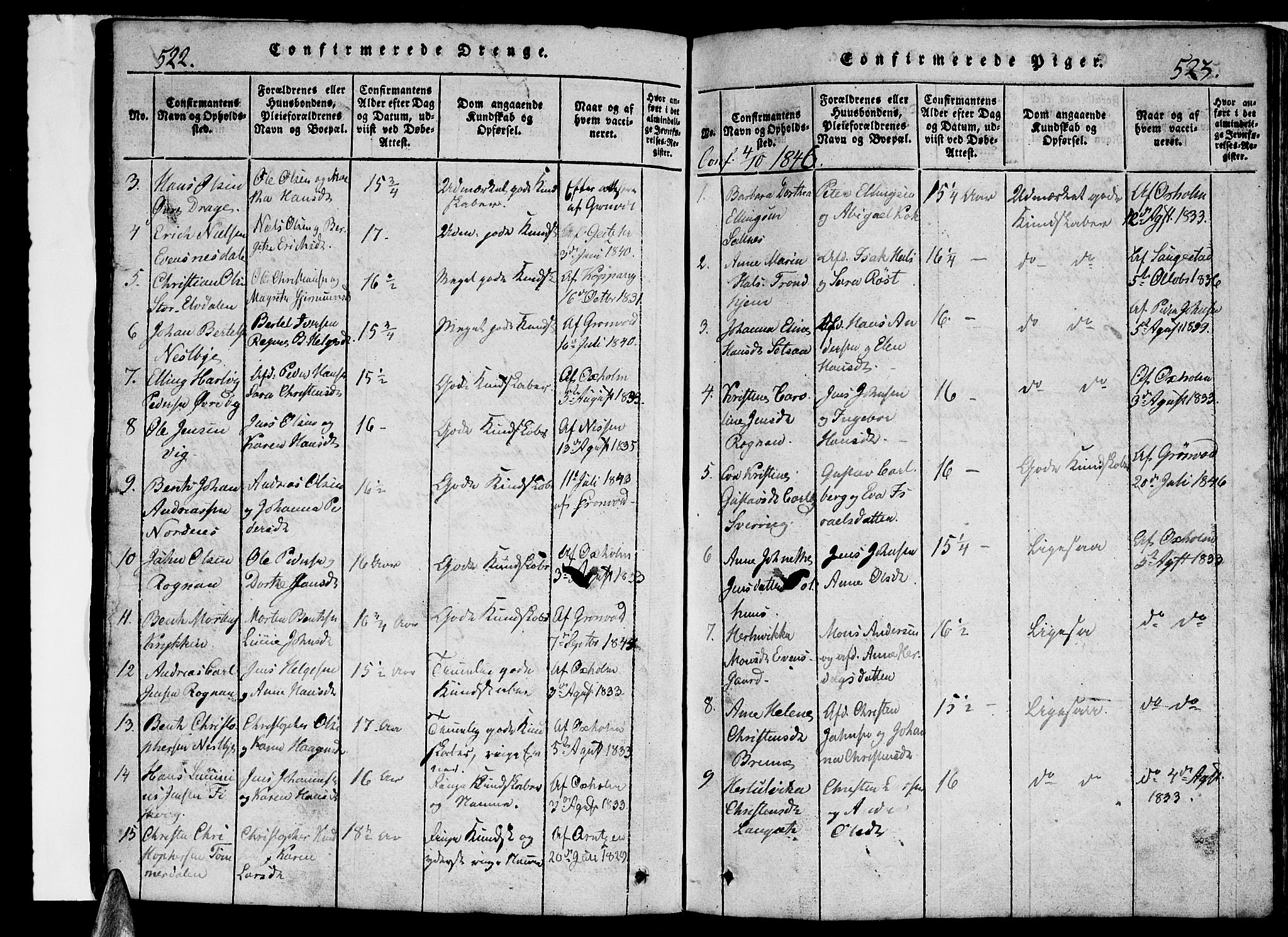 Ministerialprotokoller, klokkerbøker og fødselsregistre - Nordland, AV/SAT-A-1459/847/L0676: Klokkerbok nr. 847C04, 1821-1853, s. 522-523