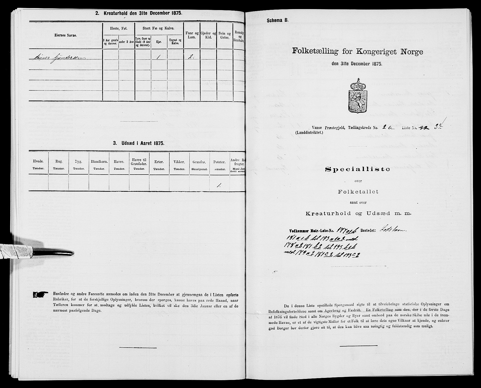 SAK, Folketelling 1875 for 1041L Vanse prestegjeld, Vanse sokn og Farsund landsokn, 1875, s. 366