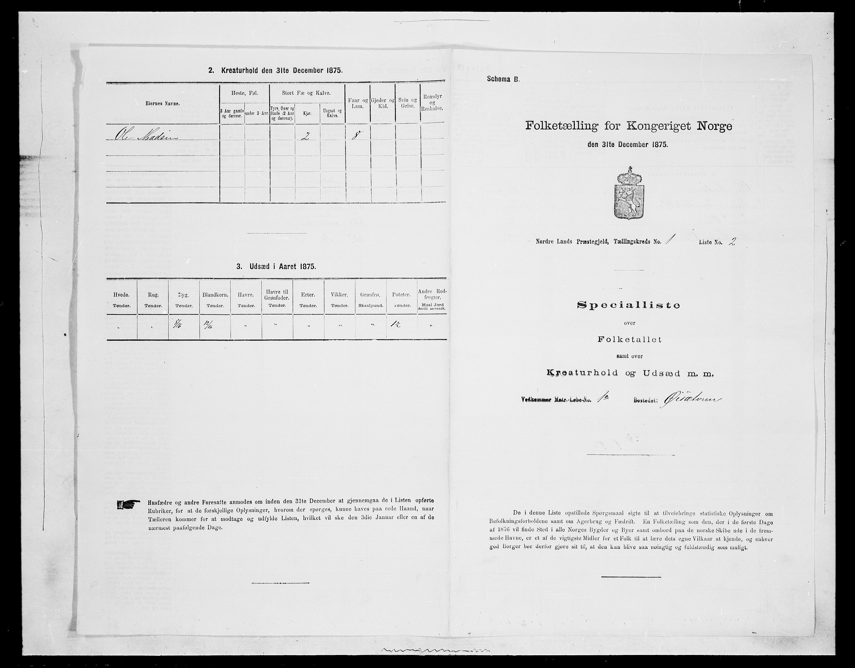 SAH, Folketelling 1875 for 0538P Nordre Land prestegjeld, 1875, s. 109