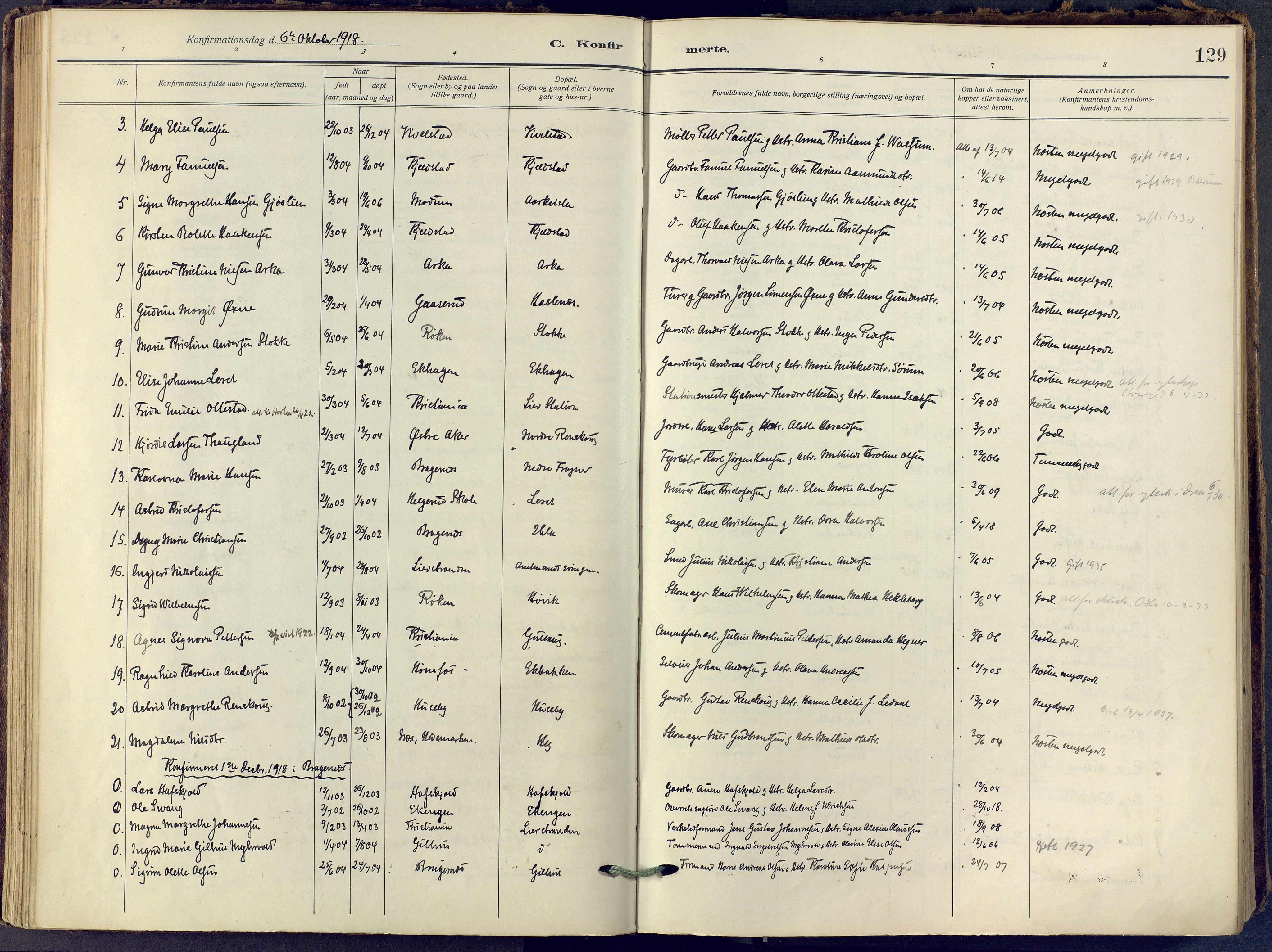 Lier kirkebøker, SAKO/A-230/F/Fa/L0019: Ministerialbok nr. I 19, 1918-1928, s. 129