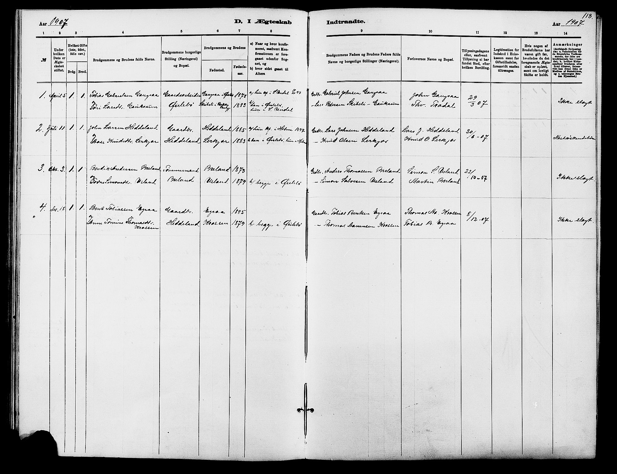 Holum sokneprestkontor, AV/SAK-1111-0022/F/Fb/Fbc/L0003: Klokkerbok nr. B 3, 1882-1908, s. 118