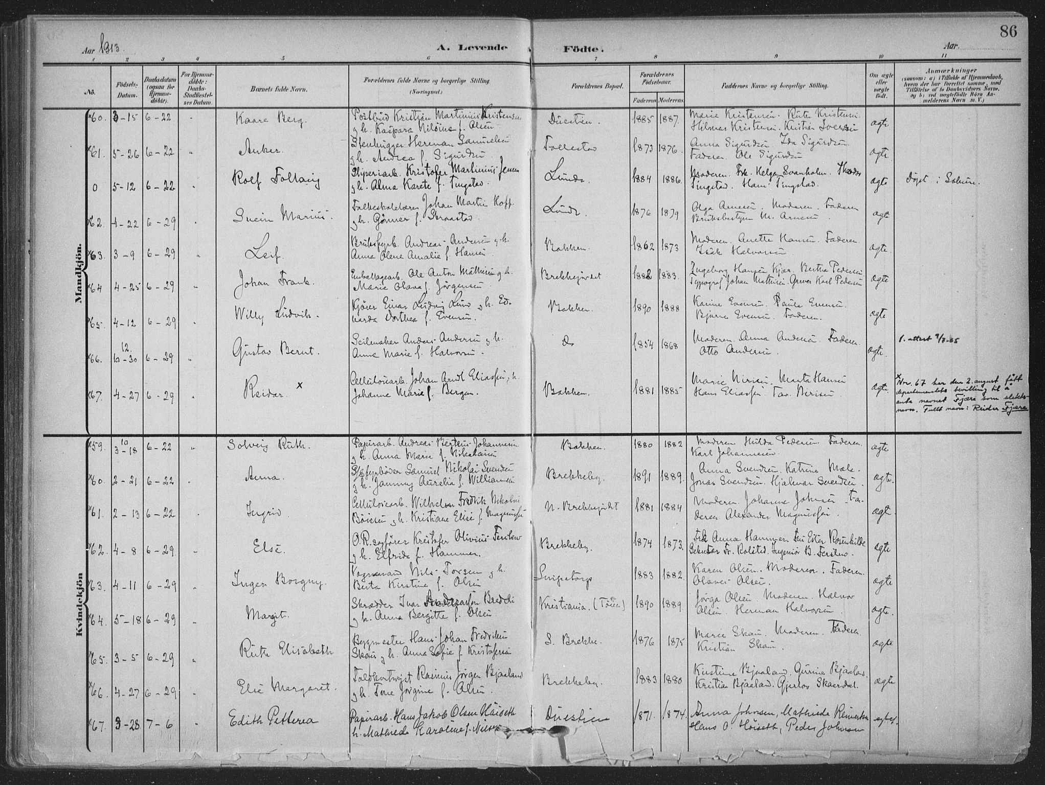 Skien kirkebøker, AV/SAKO-A-302/F/Fa/L0012: Ministerialbok nr. 12, 1908-1914, s. 86