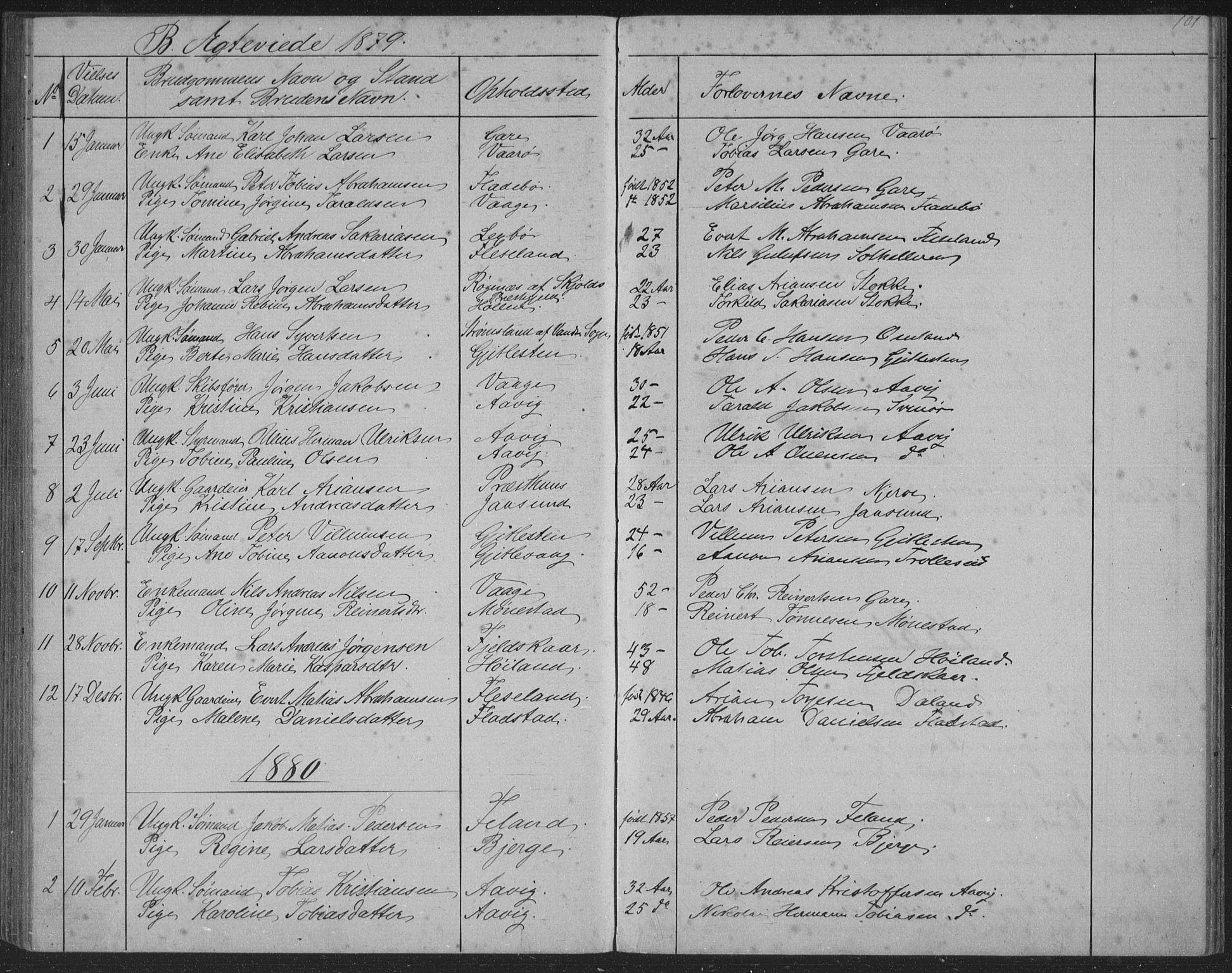 Sør-Audnedal sokneprestkontor, AV/SAK-1111-0039/F/Fb/Fba/L0003: Klokkerbok nr. B 3, 1879-1893, s. 101