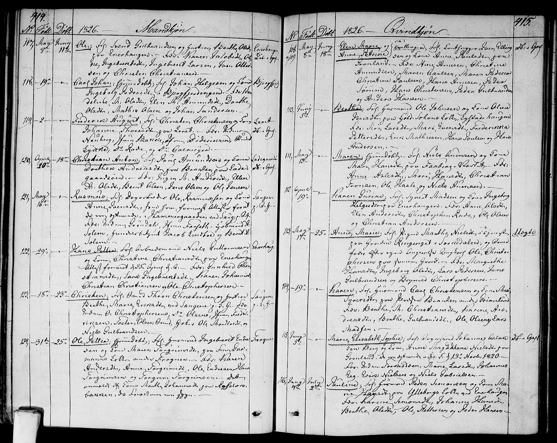 Aker prestekontor kirkebøker, SAO/A-10861/F/L0012: Ministerialbok nr. 12, 1819-1828, s. 414-415