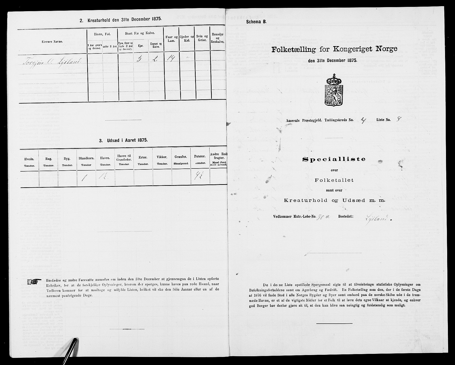 SAK, Folketelling 1875 for 0980P Åseral prestegjeld, 1875, s. 295