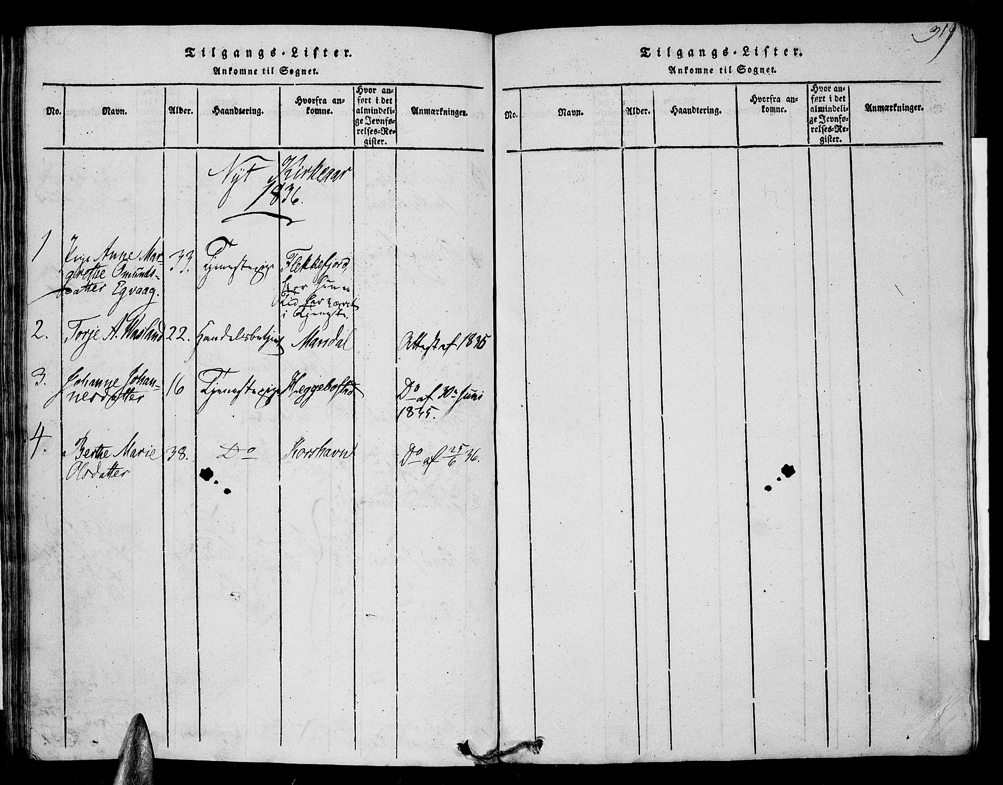 Farsund sokneprestkontor, SAK/1111-0009/F/Fa/L0002: Ministerialbok nr. A 2, 1815-1836, s. 319