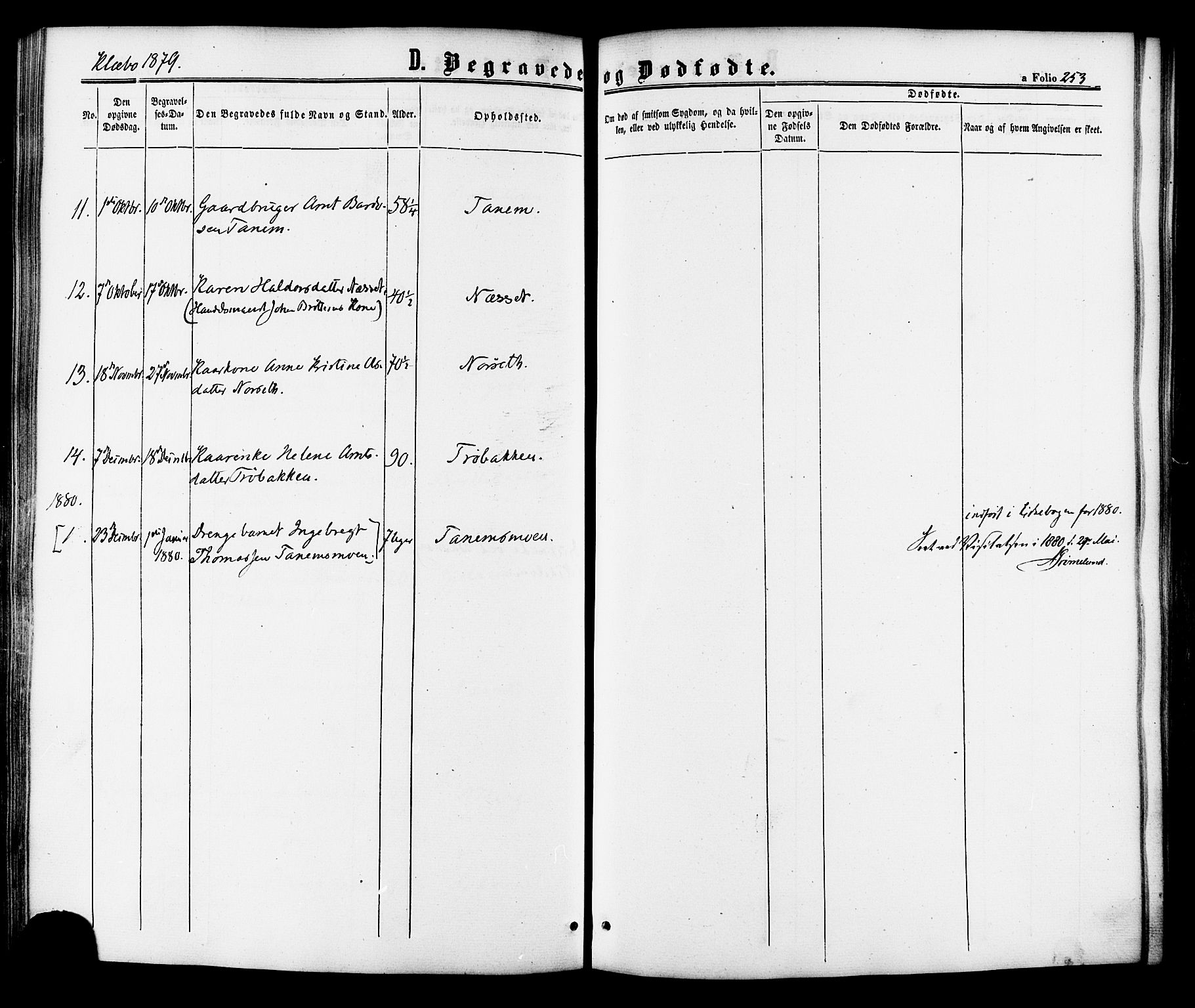 Ministerialprotokoller, klokkerbøker og fødselsregistre - Sør-Trøndelag, SAT/A-1456/618/L0442: Ministerialbok nr. 618A06 /1, 1863-1879, s. 253