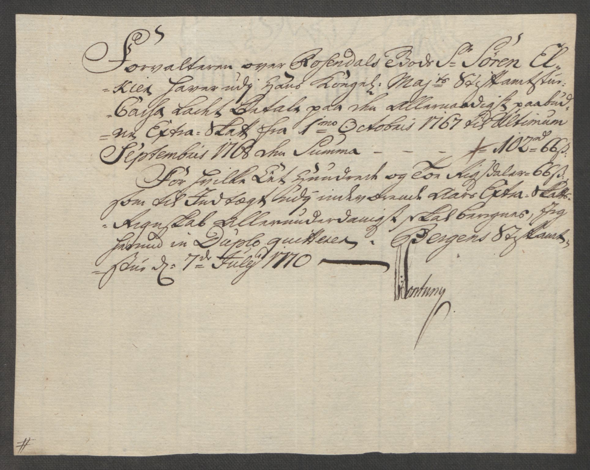 Rentekammeret inntil 1814, Reviderte regnskaper, Fogderegnskap, RA/EA-4092/R49/L3157: Ekstraskatten Rosendal Baroni, 1762-1772, s. 266