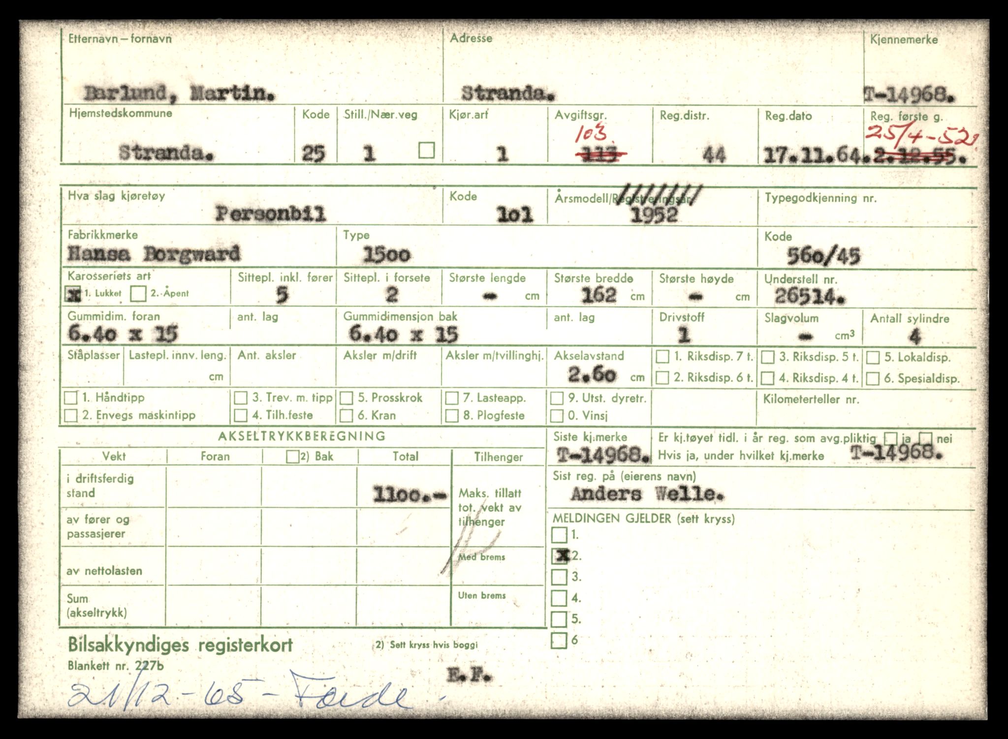 Møre og Romsdal vegkontor - Ålesund trafikkstasjon, AV/SAT-A-4099/F/Fe/L0049: Registreringskort for kjøretøy T 14864 - T 18613, 1927-1998, s. 2491