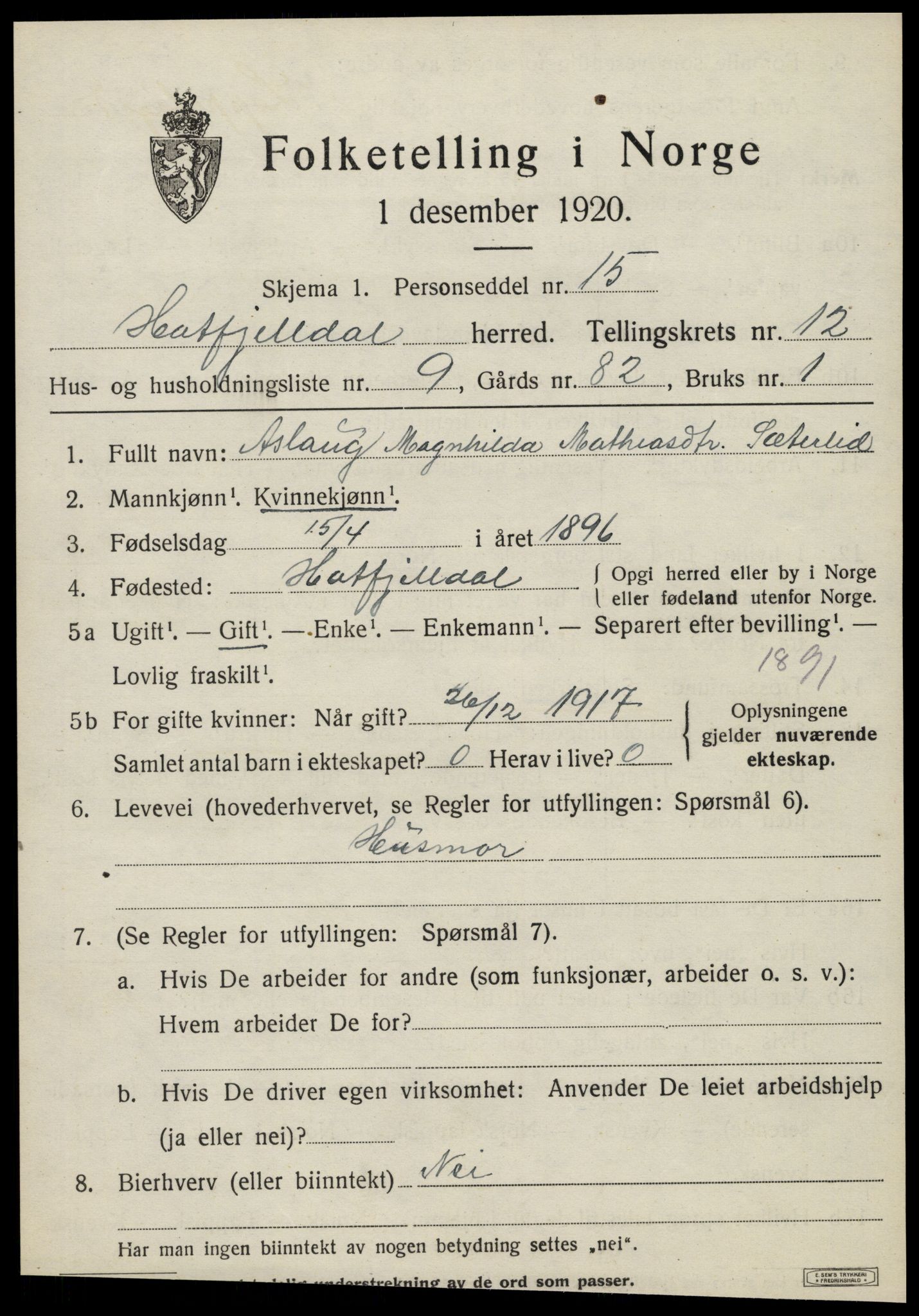 SAT, Folketelling 1920 for 1826 Hattfjelldal herred, 1920, s. 2892