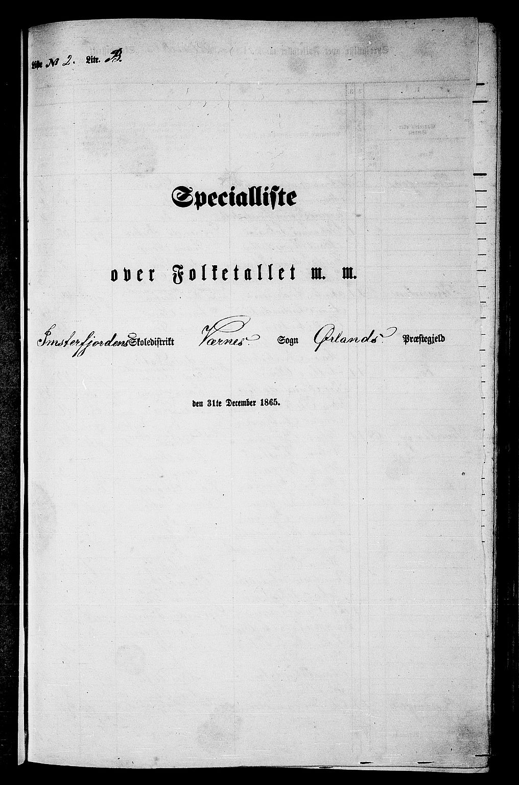 RA, Folketelling 1865 for 1621P Ørland prestegjeld, 1865, s. 43