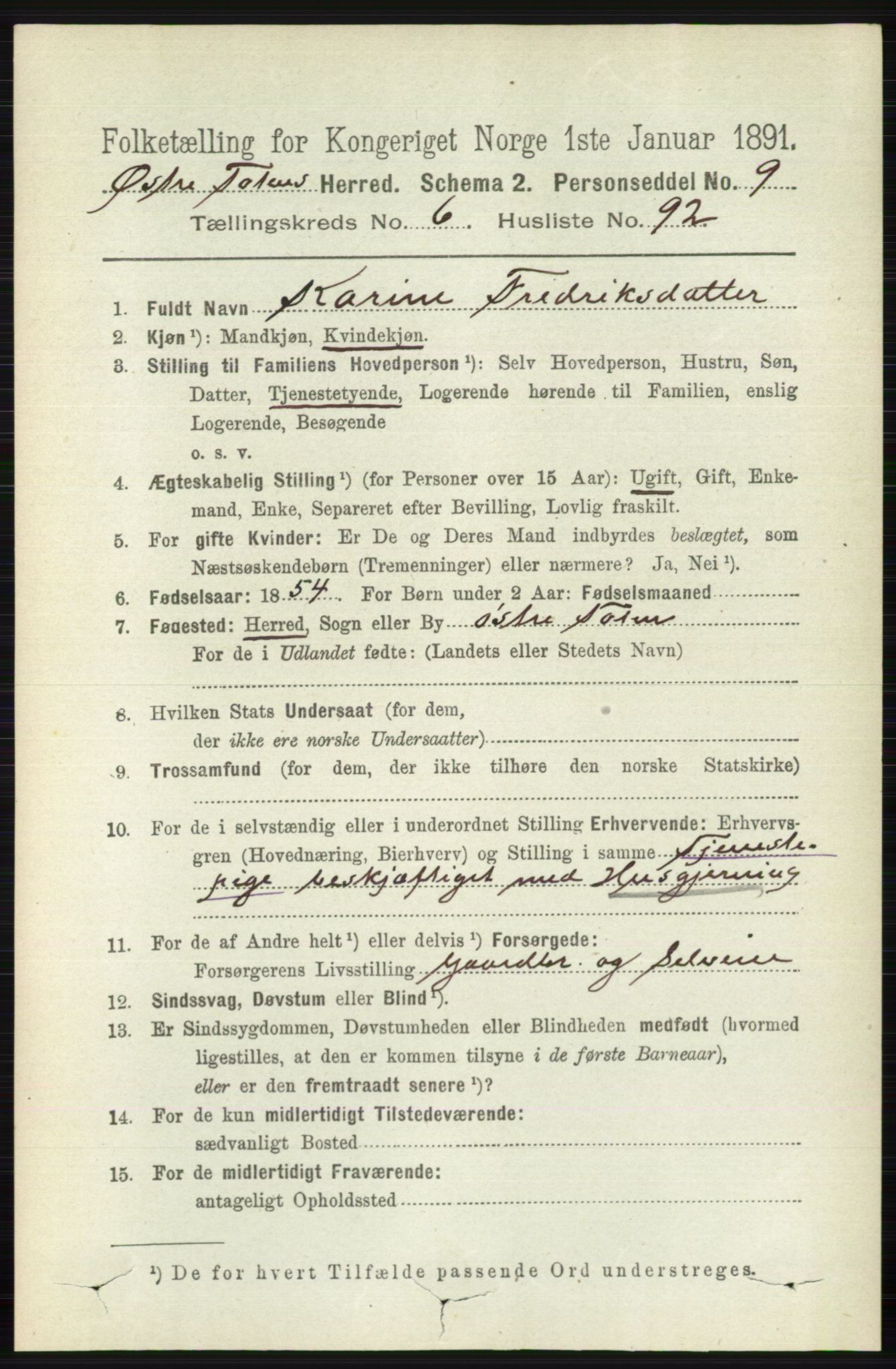 RA, Folketelling 1891 for 0528 Østre Toten herred, 1891, s. 4327