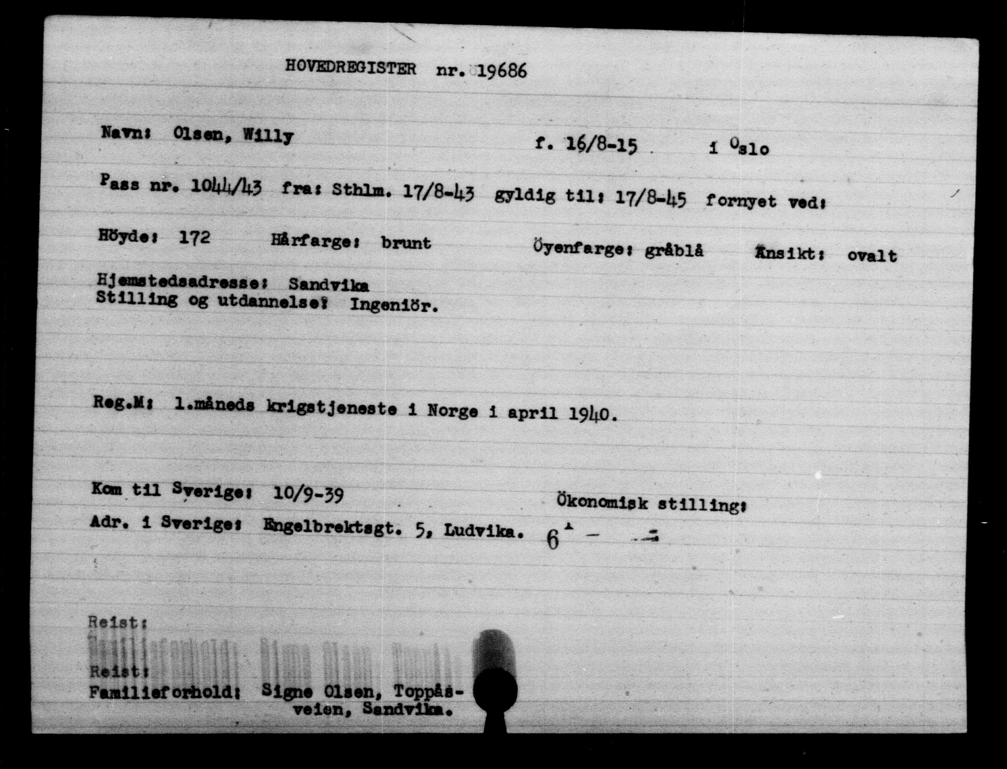 Utenriksstasjonene, Legasjonen i Stockholm, Flyktningkontoret, AV/RA-S-6753/V/Va/L0009: Kjesäterkartoteket, flyktninger med registreringsnr. 18502-22048, 1940-1945, s. 1341