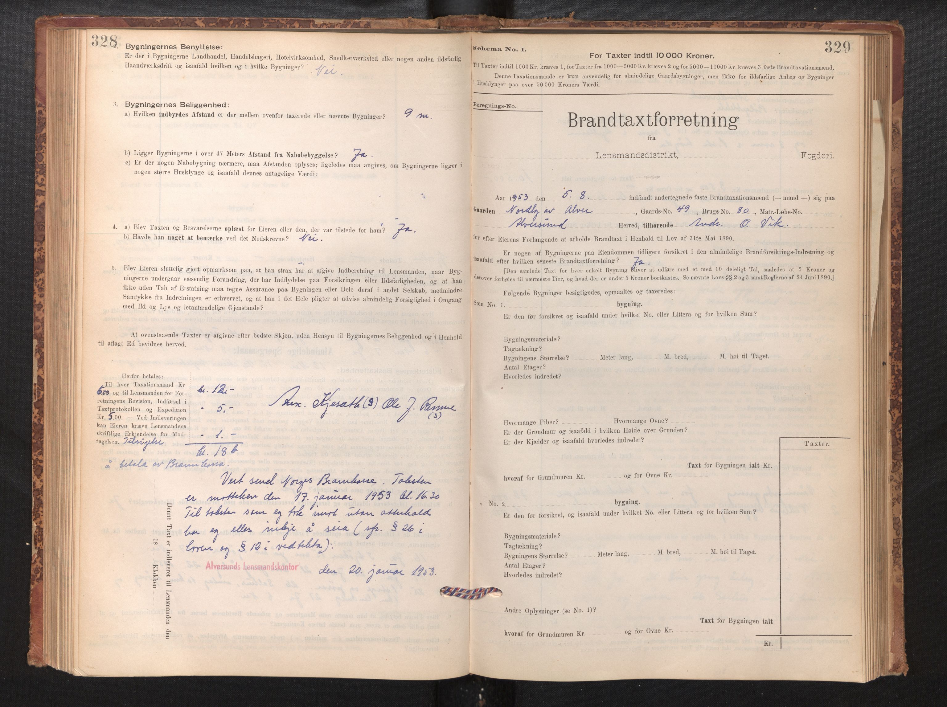 Lensmannen i Alversund, SAB/A-30701/0012/L0004: Branntakstprotokoll, skjematakst, 1894-1953, s. 328-329