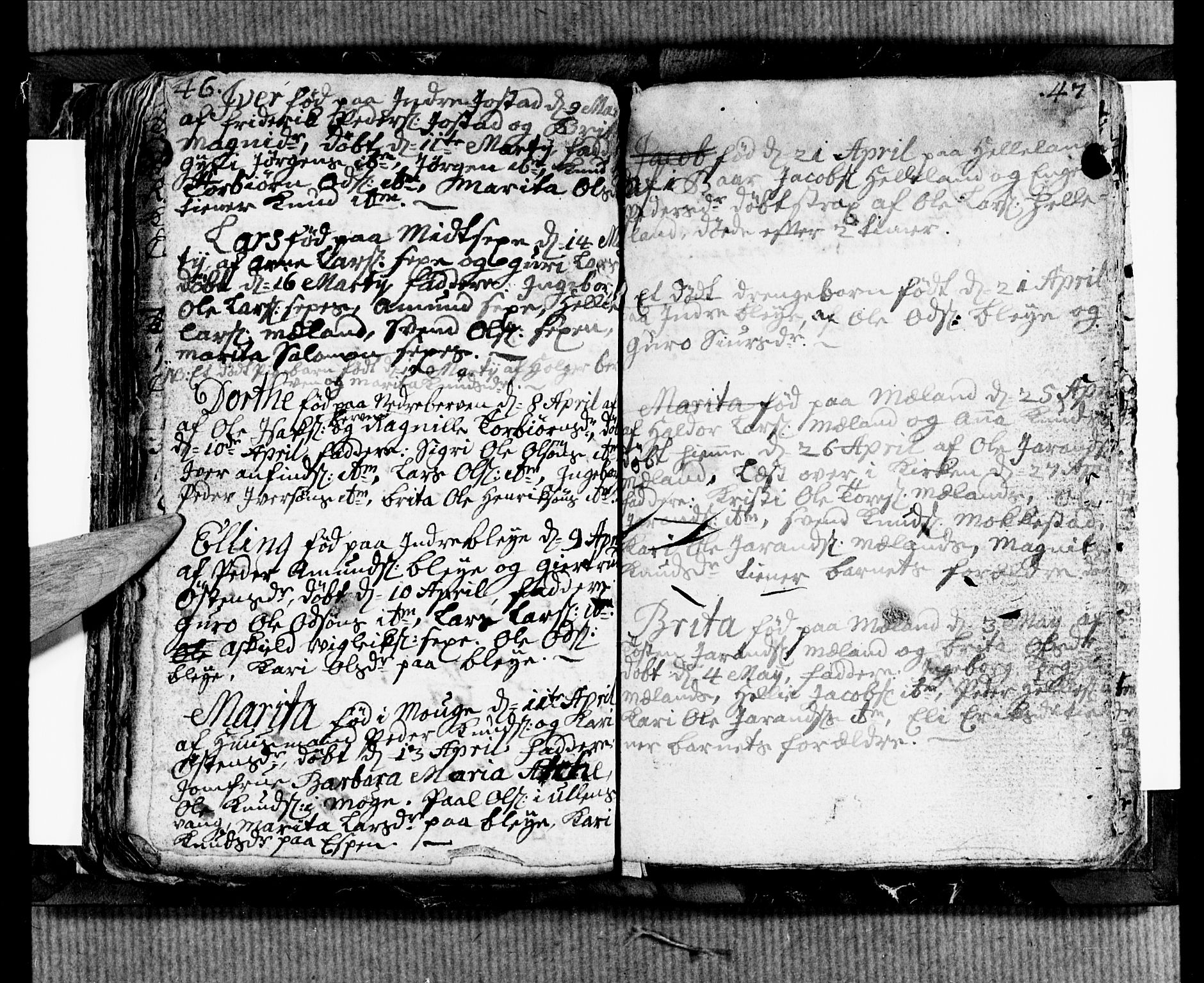 Ullensvang sokneprestembete, SAB/A-78701/H/Hab: Klokkerbok nr. B 2, 1766-1768, s. 46-47