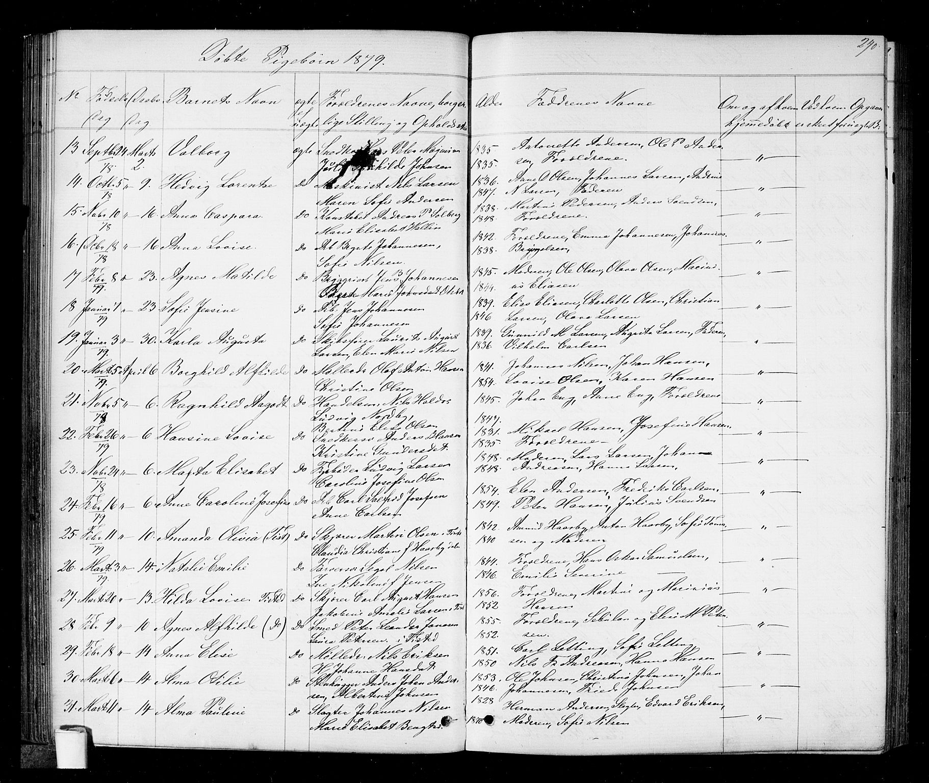 Halden prestekontor Kirkebøker, AV/SAO-A-10909/G/Ga/L0006: Klokkerbok nr. 6, 1869-1884, s. 240