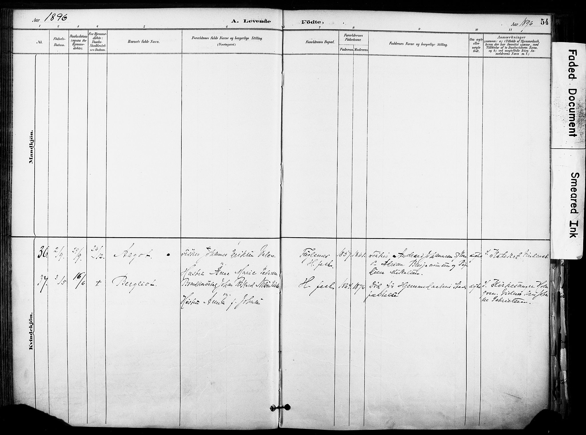 Hammerfest sokneprestkontor, AV/SATØ-S-1347/H/Ha/L0009.kirke: Ministerialbok nr. 9, 1889-1897, s. 54