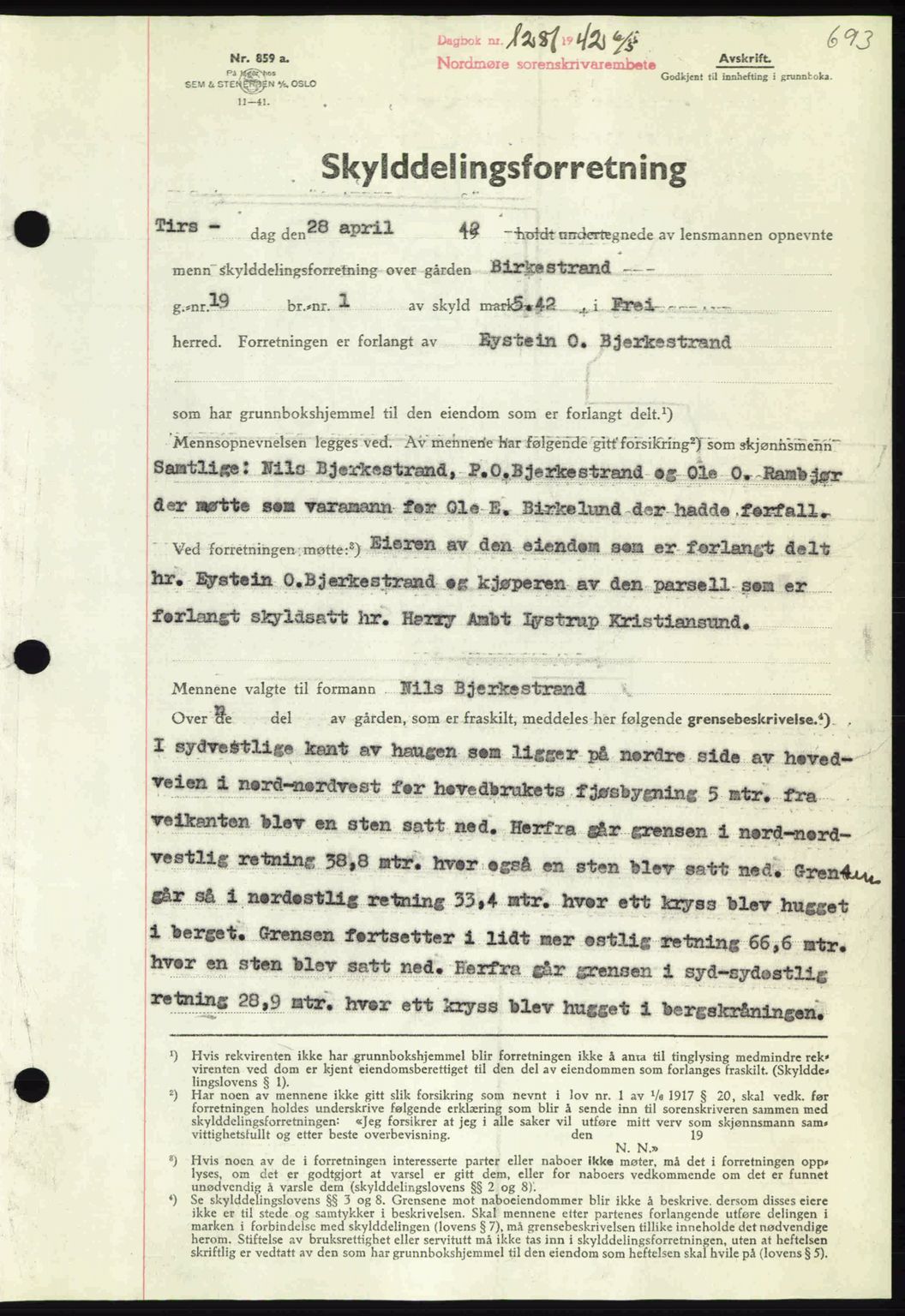 Nordmøre sorenskriveri, SAT/A-4132/1/2/2Ca: Pantebok nr. A92, 1942-1942, Dagboknr: 1281/1942