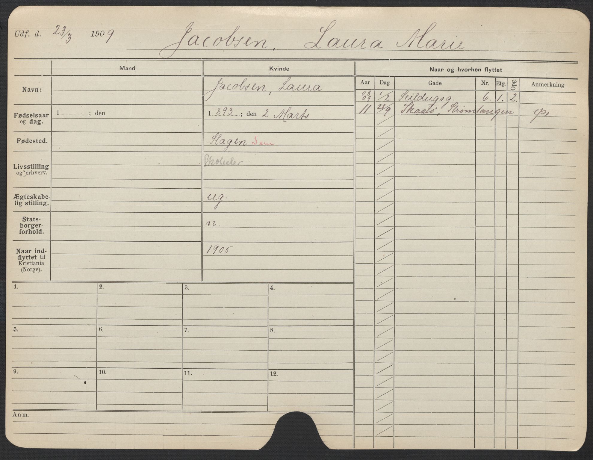 Oslo folkeregister, Registerkort, AV/SAO-A-11715/F/Fa/Fac/L0017: Kvinner, 1906-1914, s. 234a