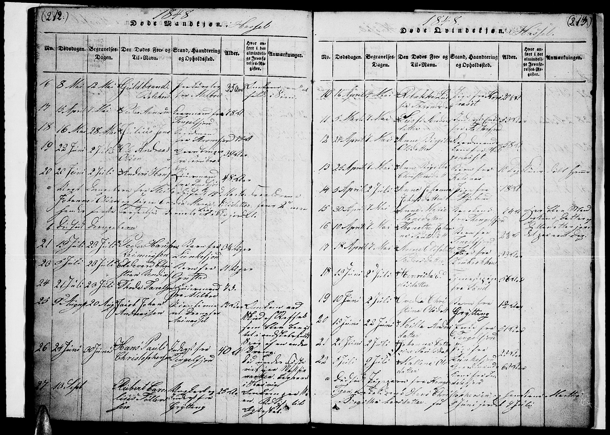 Ministerialprotokoller, klokkerbøker og fødselsregistre - Nordland, AV/SAT-A-1459/888/L1263: Klokkerbok nr. 888C02 /1, 1820-1850, s. 212-213