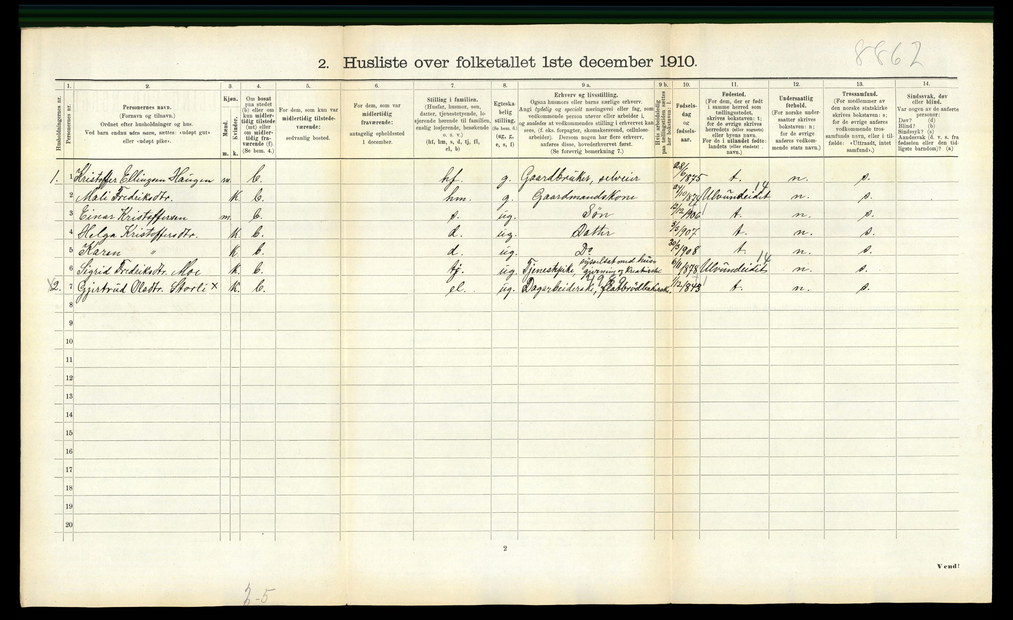 RA, Folketelling 1910 for 1634 Oppdal herred, 1910, s. 852