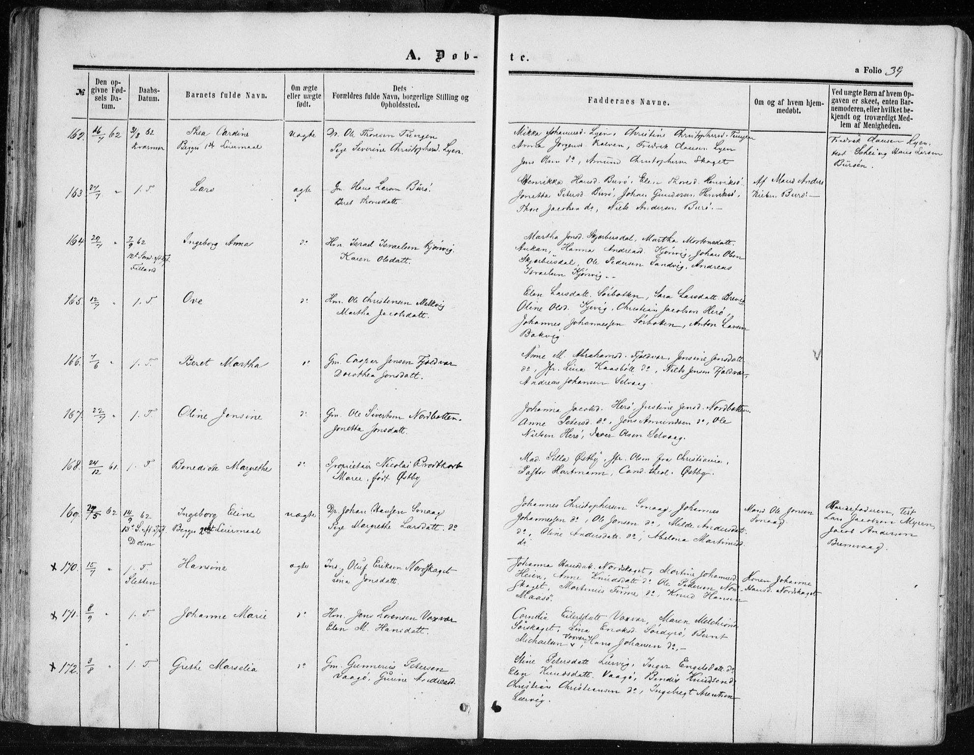 Ministerialprotokoller, klokkerbøker og fødselsregistre - Sør-Trøndelag, AV/SAT-A-1456/634/L0531: Ministerialbok nr. 634A07, 1861-1870, s. 39