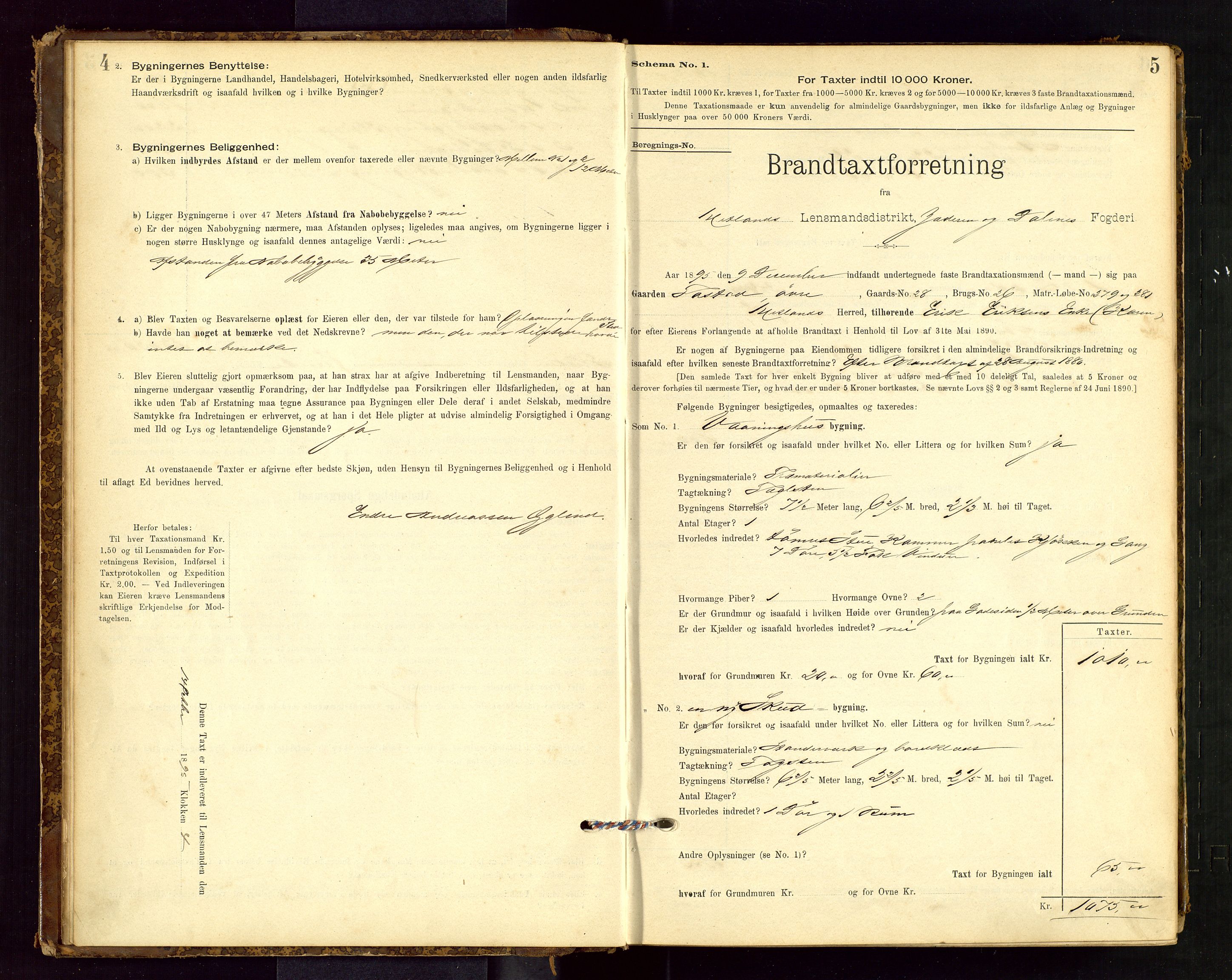 Hetland lensmannskontor, SAST/A-100101/Gob/L0001: "Brandtaxationsprotokol", 1895-1918, s. 4-5