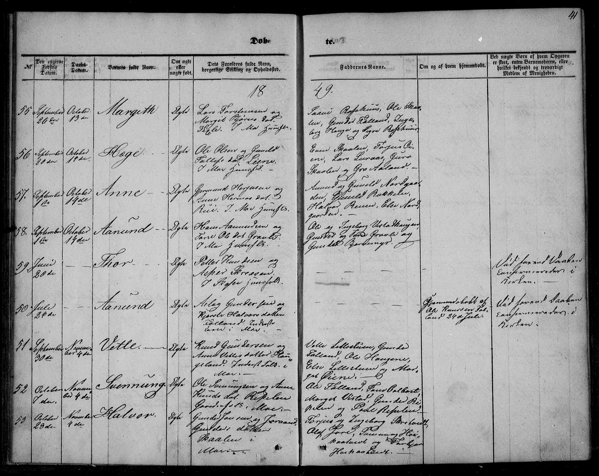 Mo kirkebøker, AV/SAKO-A-286/F/Fa/L0005: Ministerialbok nr. I 5, 1844-1864, s. 41