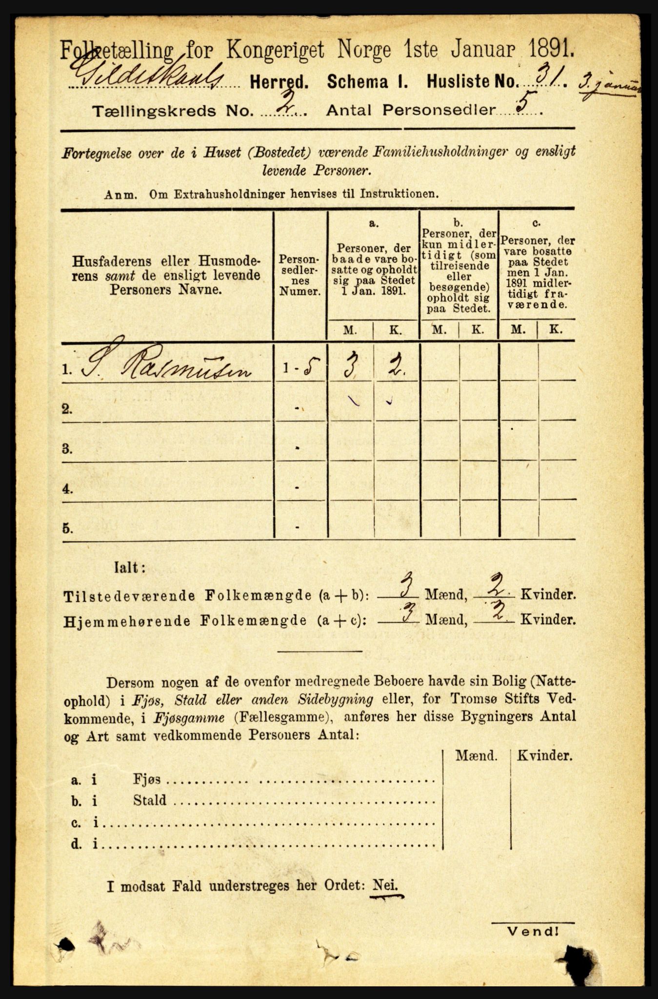 RA, Folketelling 1891 for 1838 Gildeskål herred, 1891, s. 515