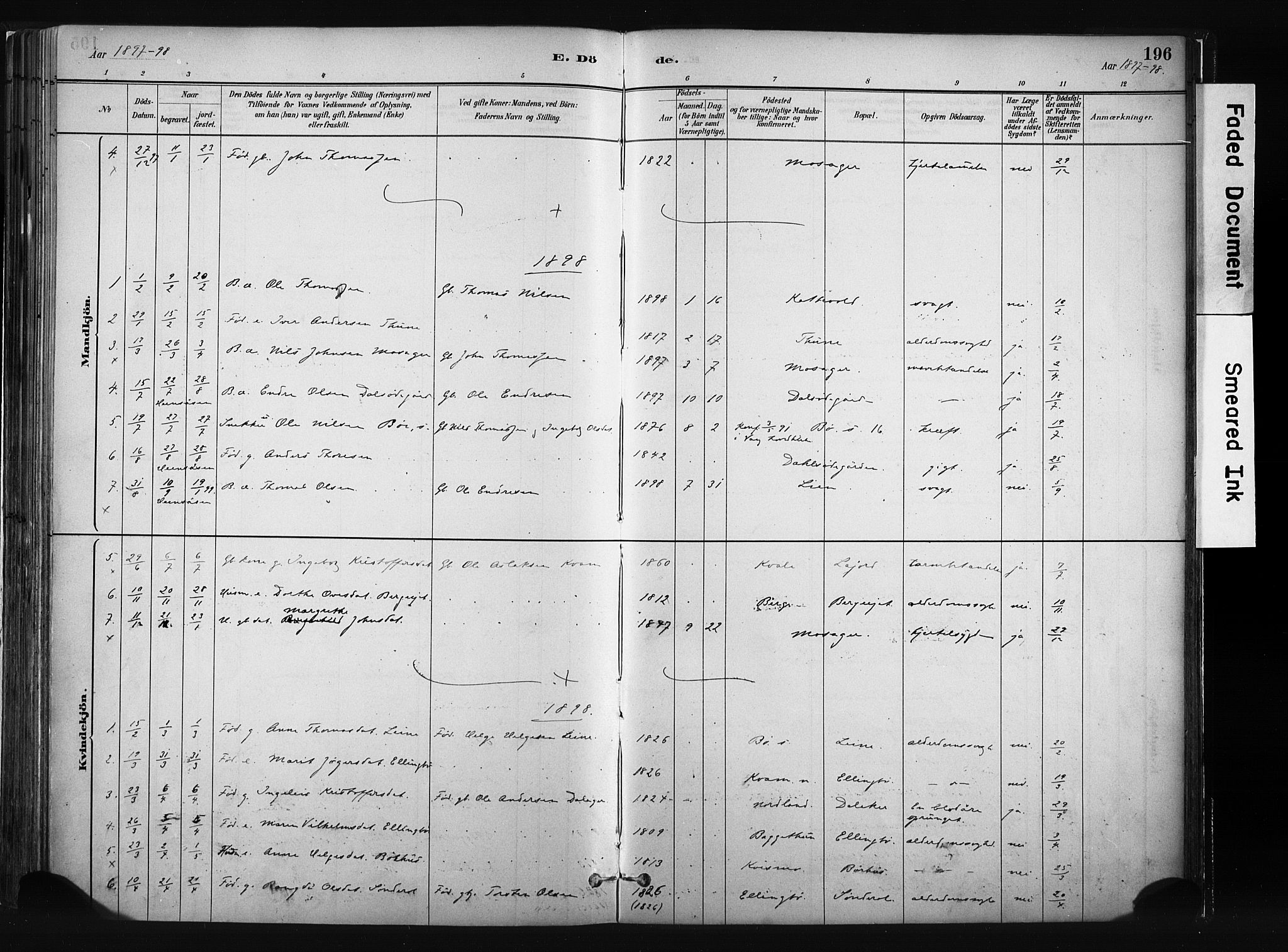 Vang prestekontor, Valdres, AV/SAH-PREST-140/H/Ha/L0008: Ministerialbok nr. 8, 1882-1910, s. 196