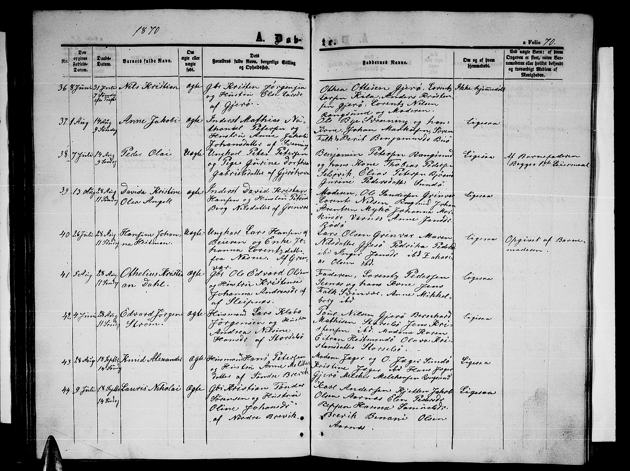 Ministerialprotokoller, klokkerbøker og fødselsregistre - Nordland, SAT/A-1459/841/L0619: Klokkerbok nr. 841C03, 1856-1876, s. 70