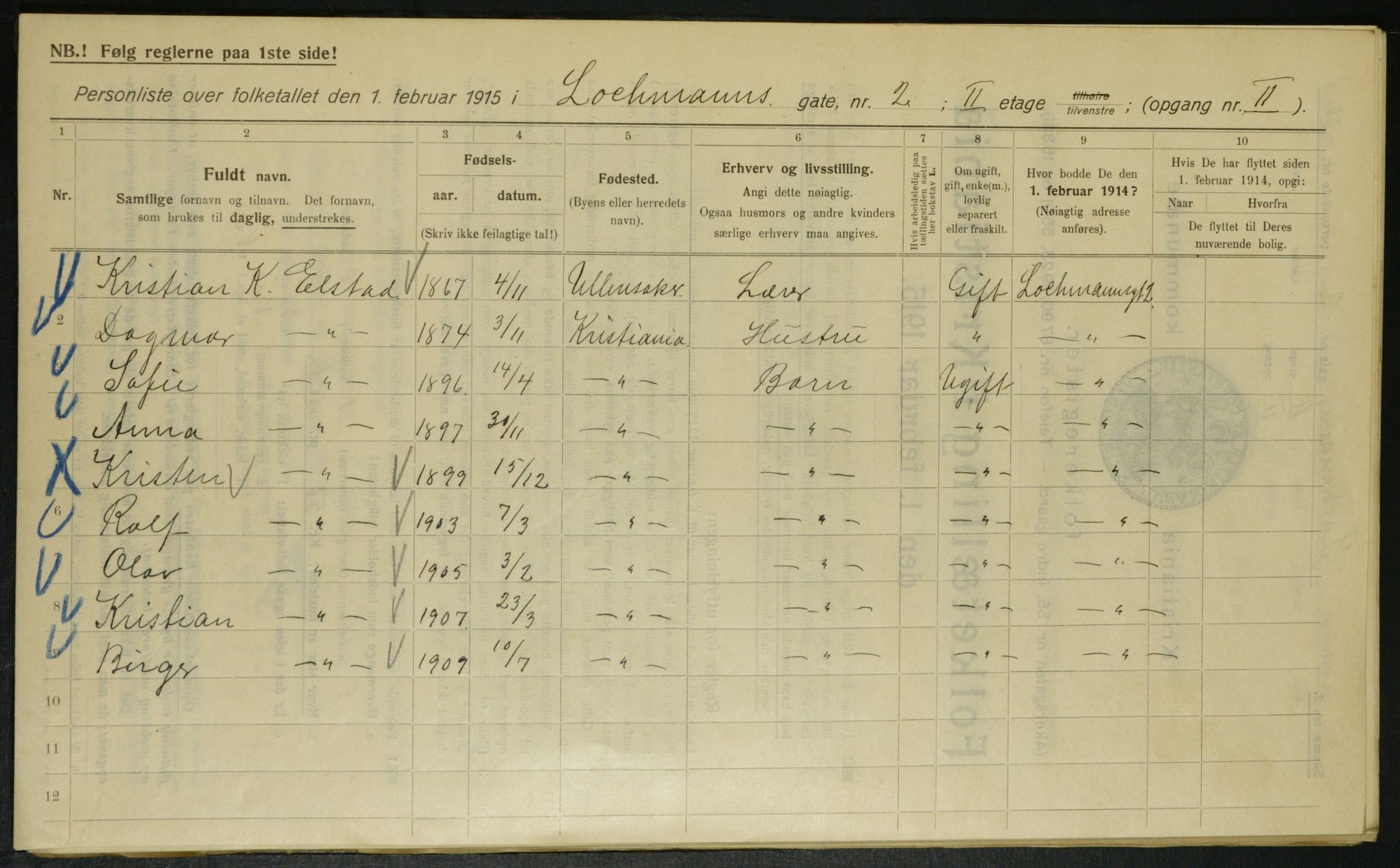 OBA, Kommunal folketelling 1.2.1915 for Kristiania, 1915, s. 81509