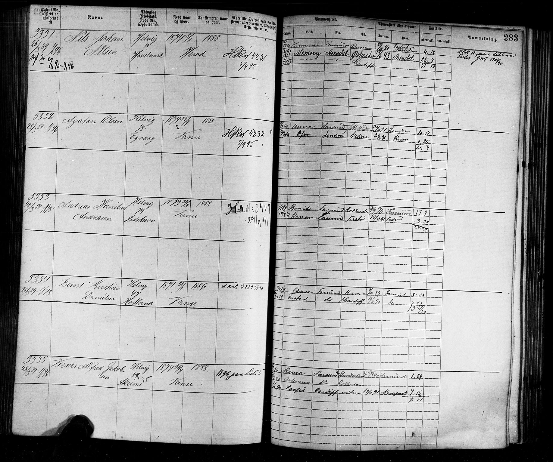 Farsund mønstringskrets, SAK/2031-0017/F/Fa/L0002: Annotasjonsrulle nr 1921-3815 med register, M-2, 1877-1894, s. 314