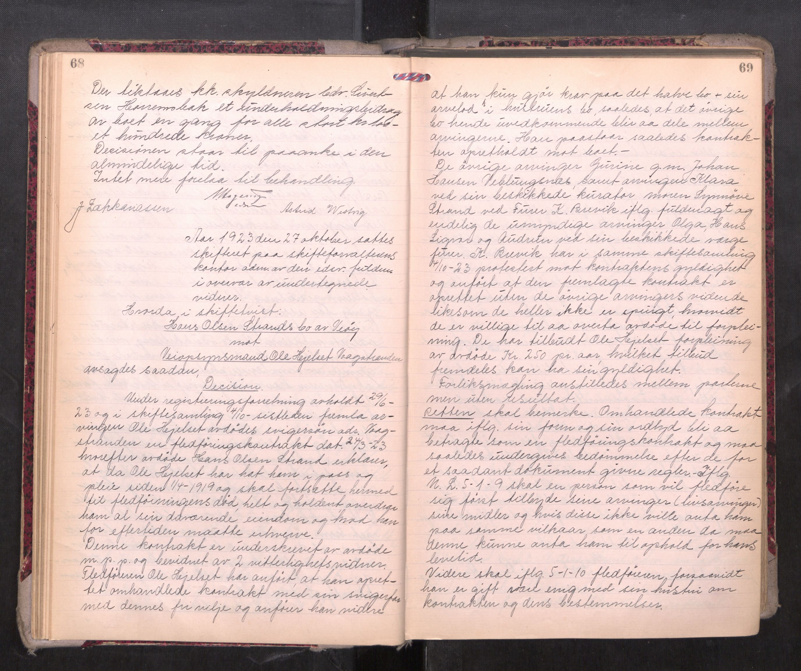 Romsdal sorenskriveri, AV/SAT-A-4149/1/3/3B/L0010: Skiftebehandlingsprotokoll, 1923-1925, s. 68-69