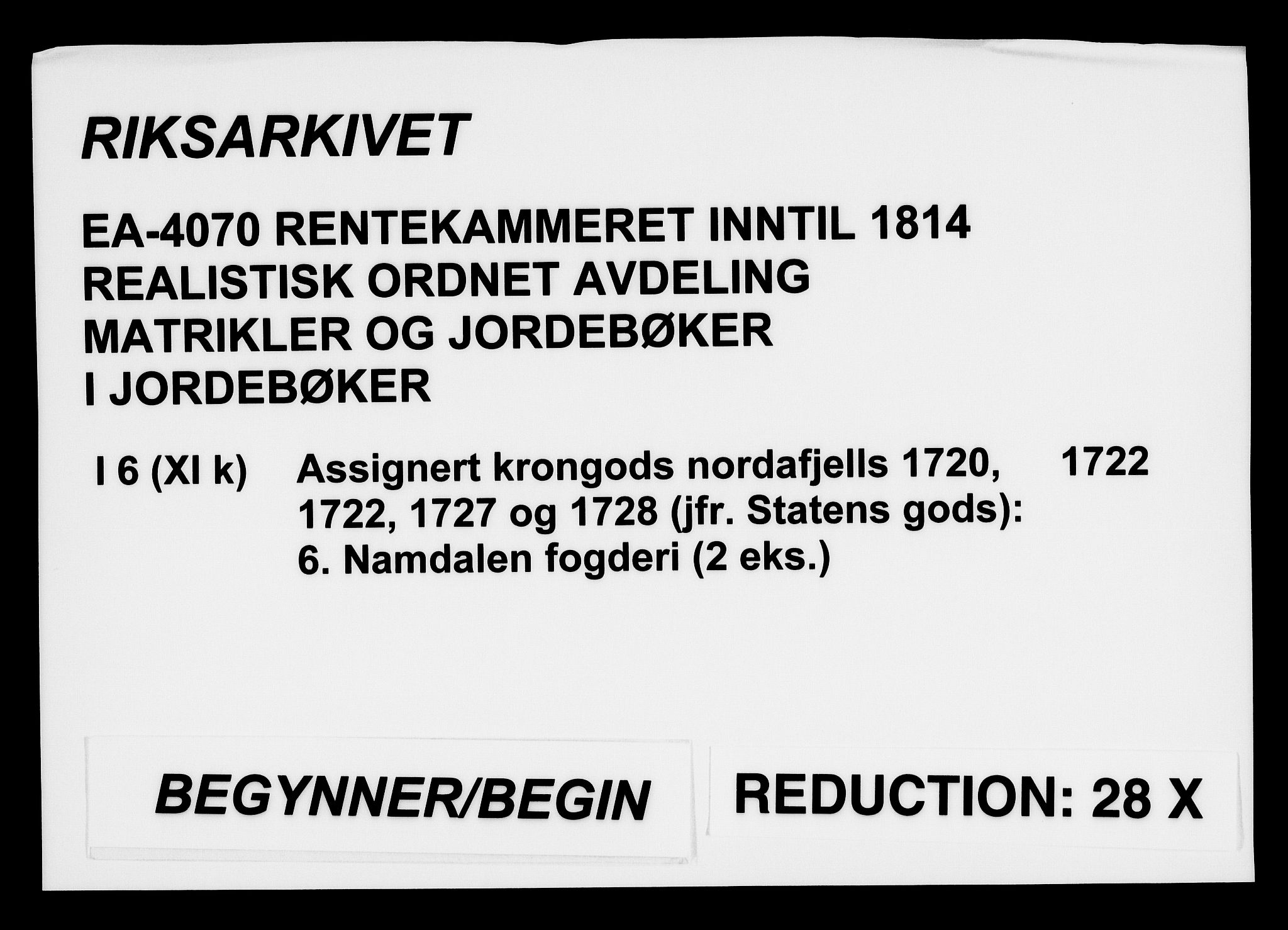 Rentekammeret inntil 1814, Realistisk ordnet avdeling, AV/RA-EA-4070/N/Na/L0006/0006: [XI k]: Assignert krongods nordafjells (1720, 1722, 1727 og 1728): / Namdalen fogderi, 1722