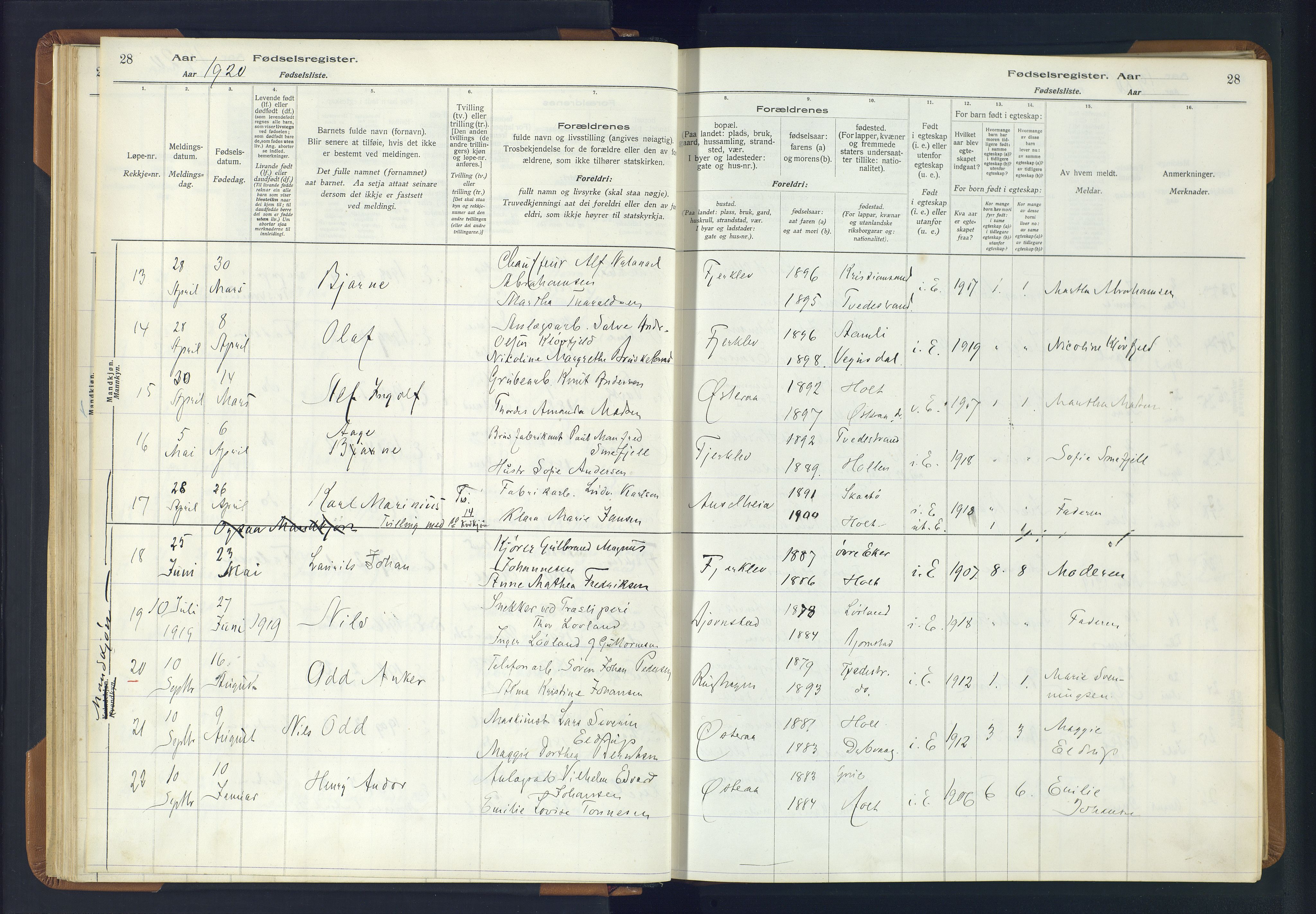 Holt sokneprestkontor, AV/SAK-1111-0021/J/Ja/L0001: Fødselsregister nr. II.4.1, 1916-1946, s. 28