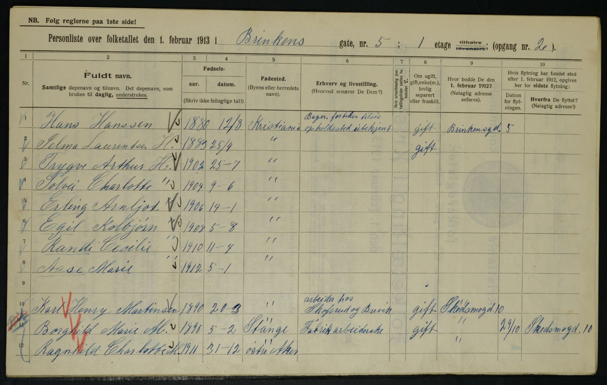 OBA, Kommunal folketelling 1.2.1913 for Kristiania, 1913, s. 8691