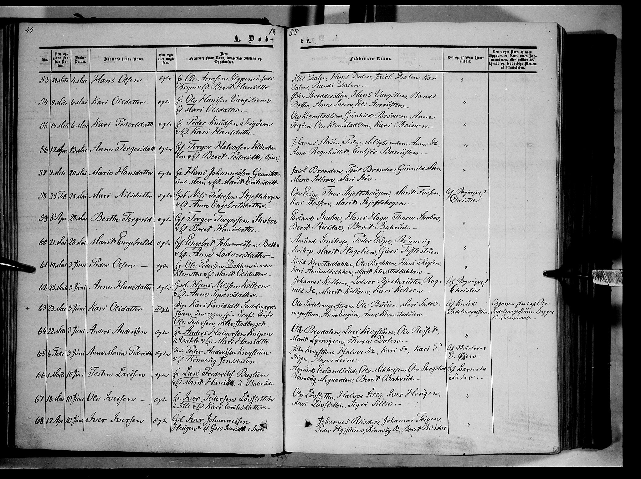 Nord-Fron prestekontor, AV/SAH-PREST-080/H/Ha/Haa/L0001: Ministerialbok nr. 1, 1851-1864, s. 44