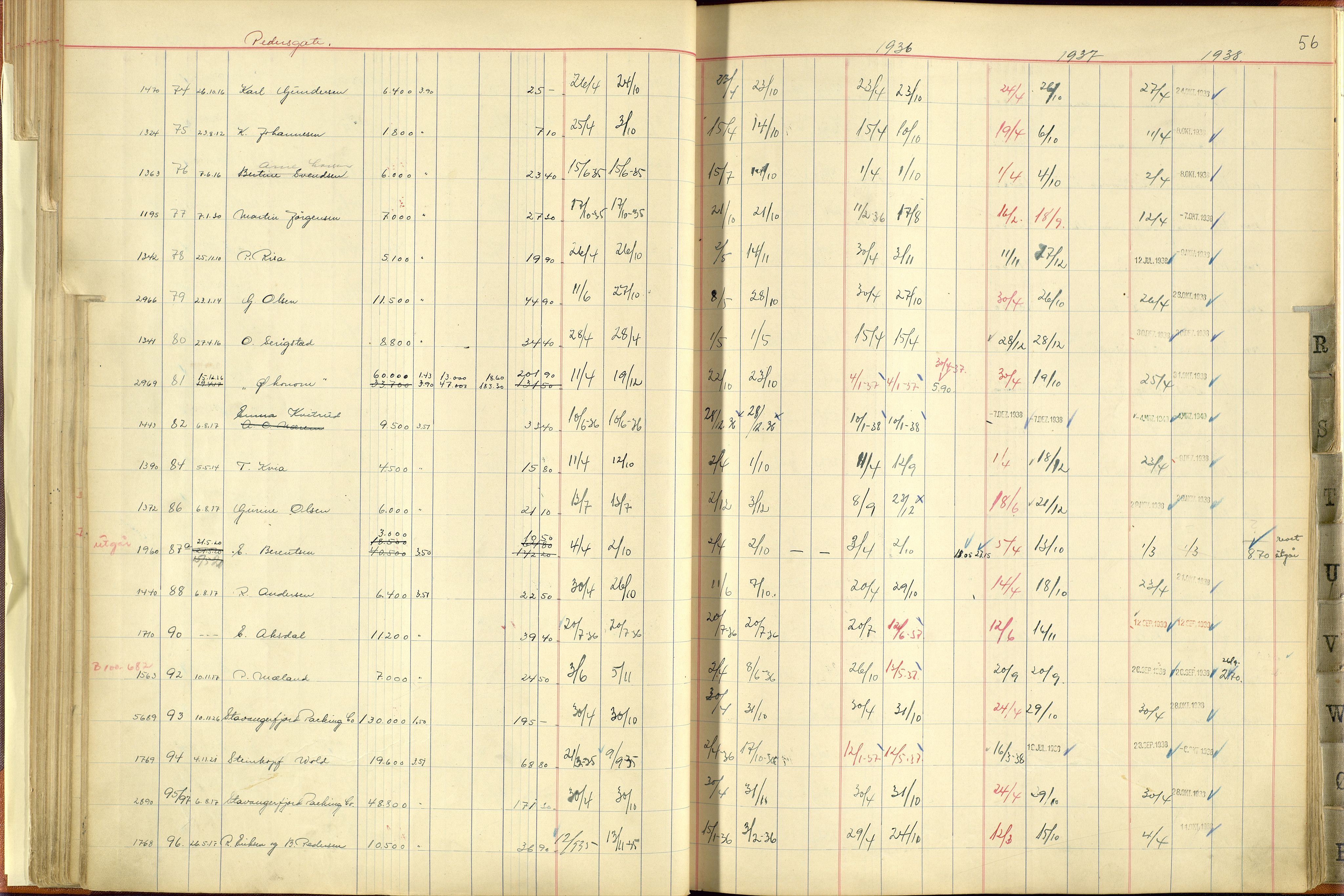 Norges Brannkasse Stavanger, AV/SAST-A-102143/F/Fc/L0005: Brannkontingentprotokoll M-Ø, 1934-1938, s. 55b-56a