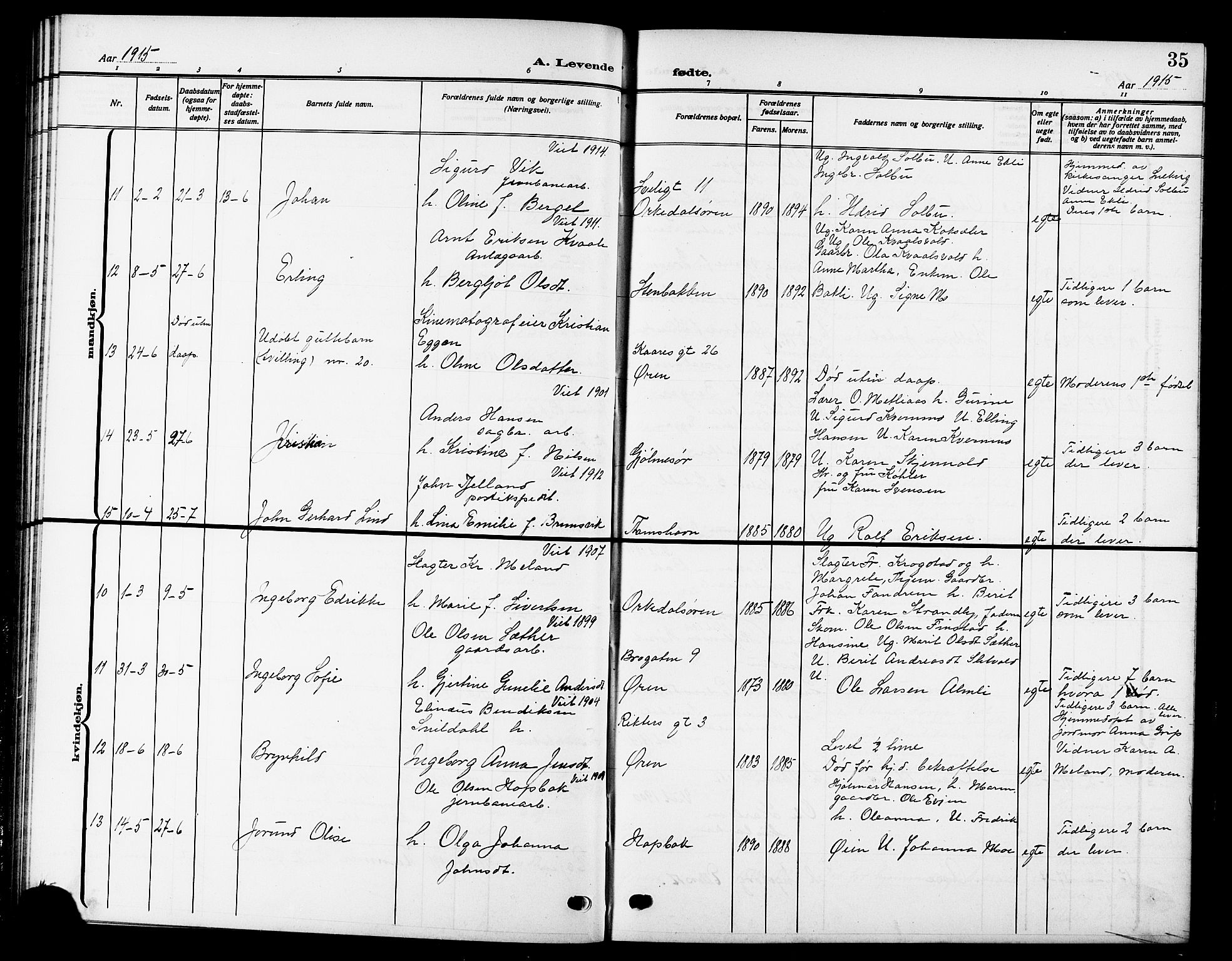 Ministerialprotokoller, klokkerbøker og fødselsregistre - Sør-Trøndelag, AV/SAT-A-1456/669/L0831: Klokkerbok nr. 669C01, 1909-1924, s. 35