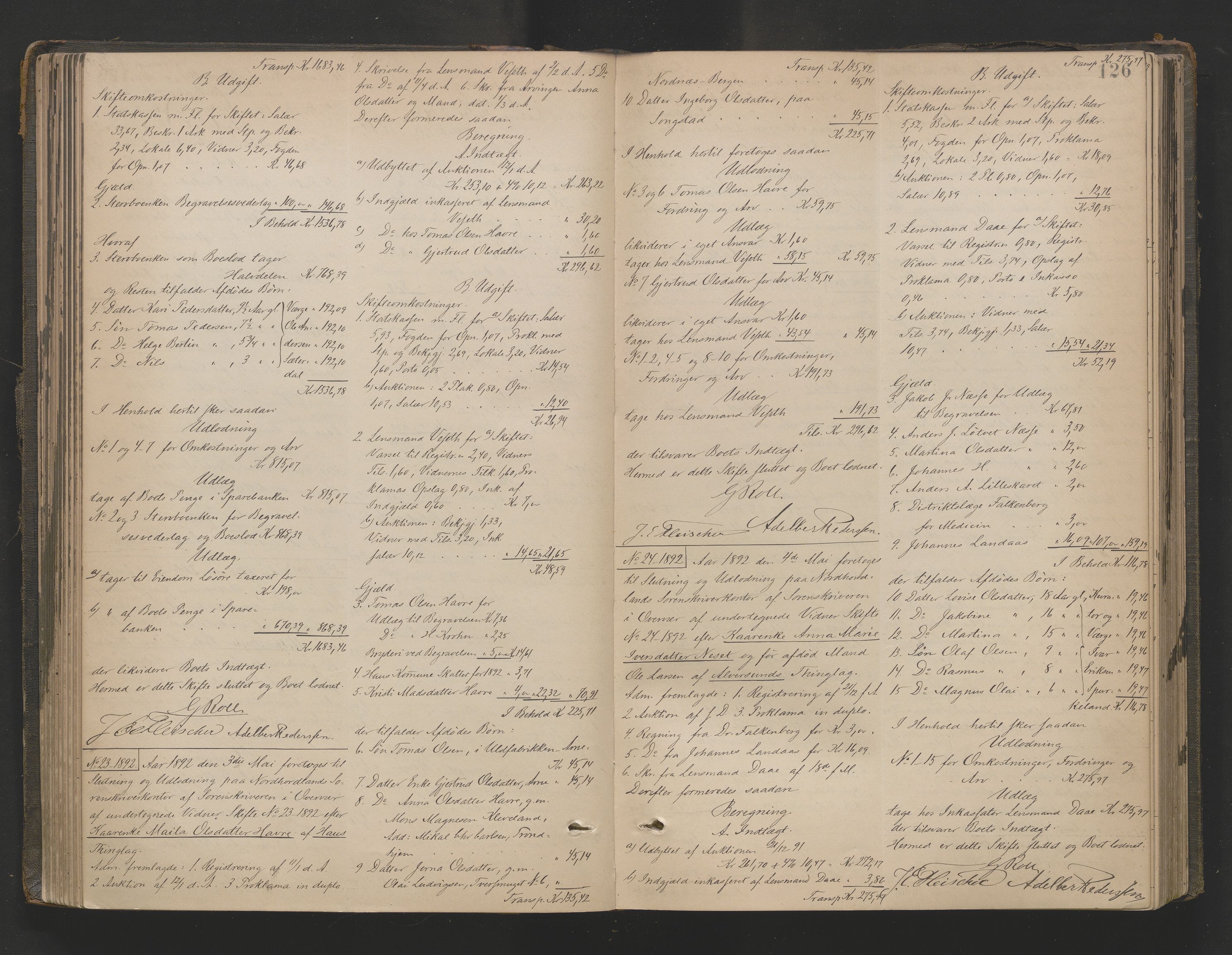 Nordhordland sorenskrivar, AV/SAB-A-2901/1/H/Hd/Hda/L0011: Skifteutlodningsprotokollar, 1889-1897, s. 126