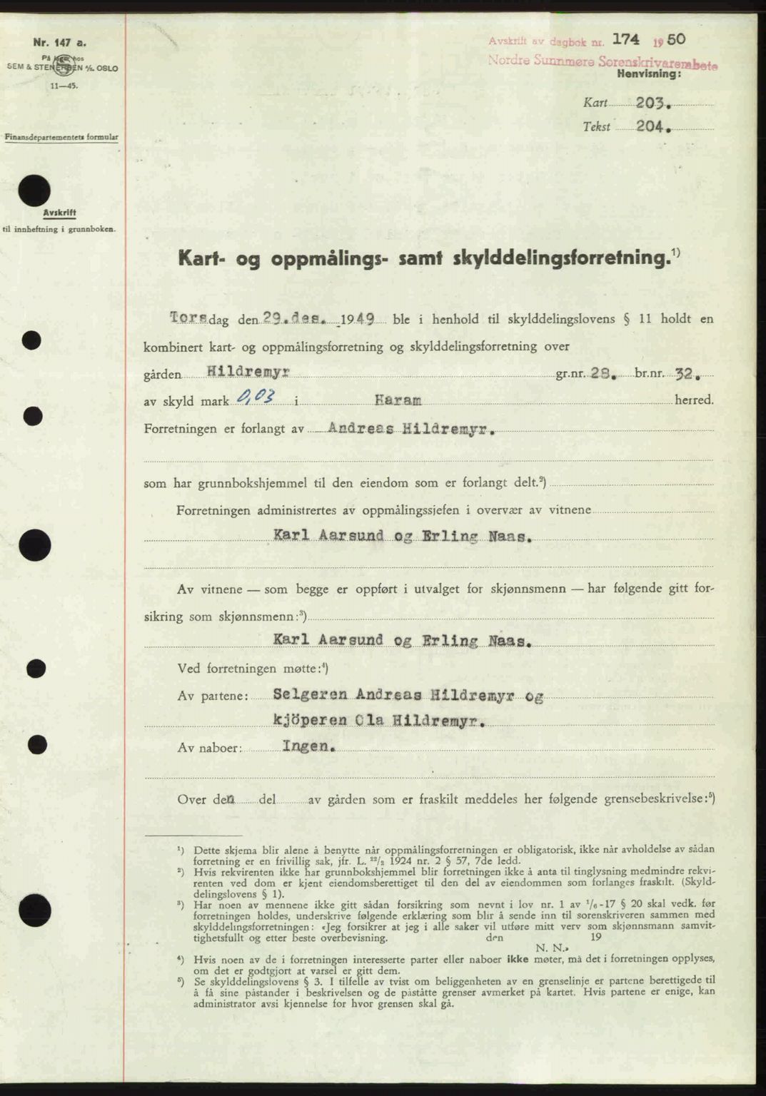 Nordre Sunnmøre sorenskriveri, SAT/A-0006/1/2/2C/2Ca: Pantebok nr. A33, 1949-1950, Dagboknr: 174/1950