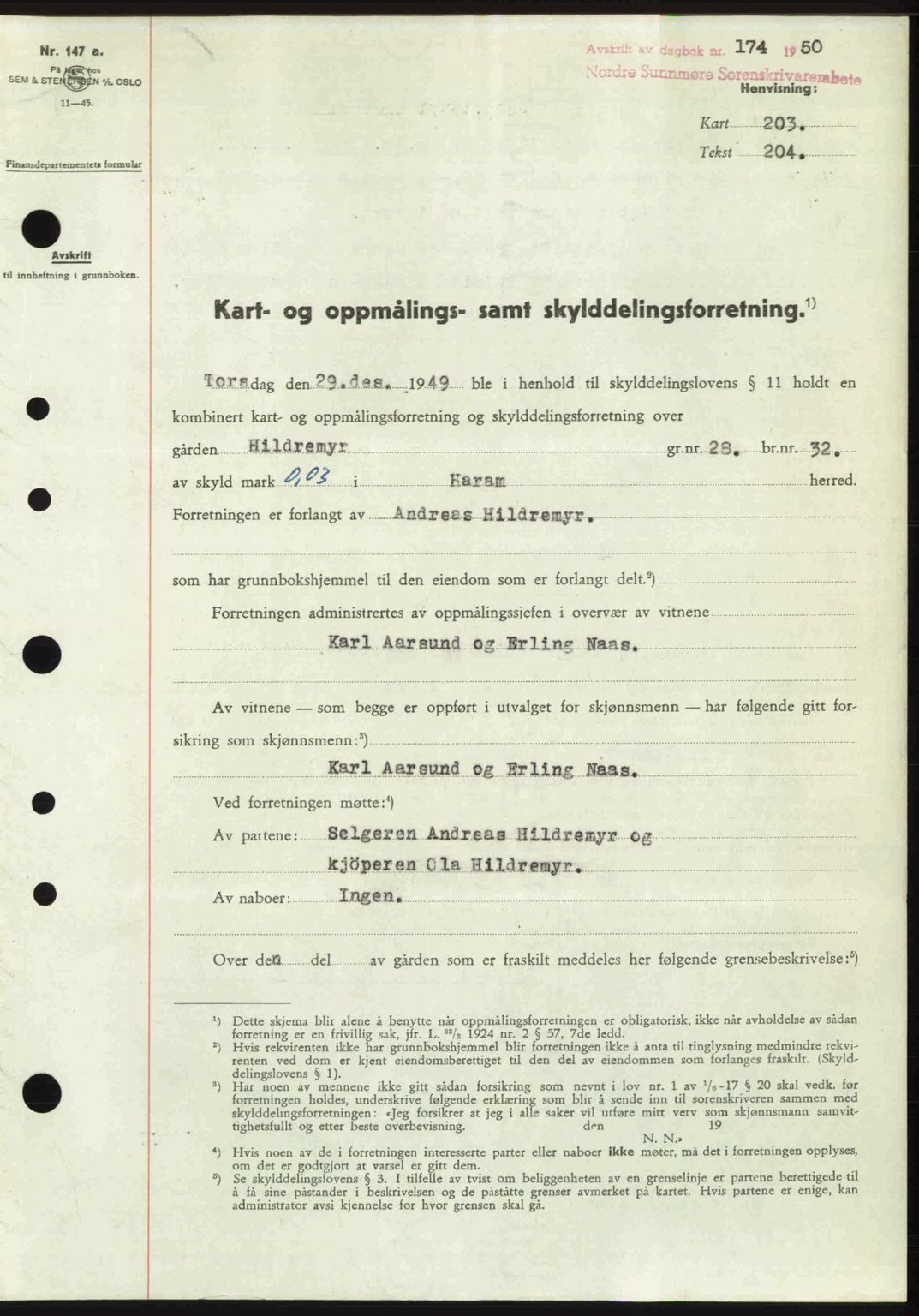 Nordre Sunnmøre sorenskriveri, AV/SAT-A-0006/1/2/2C/2Ca: Pantebok nr. A33, 1949-1950, Dagboknr: 174/1950