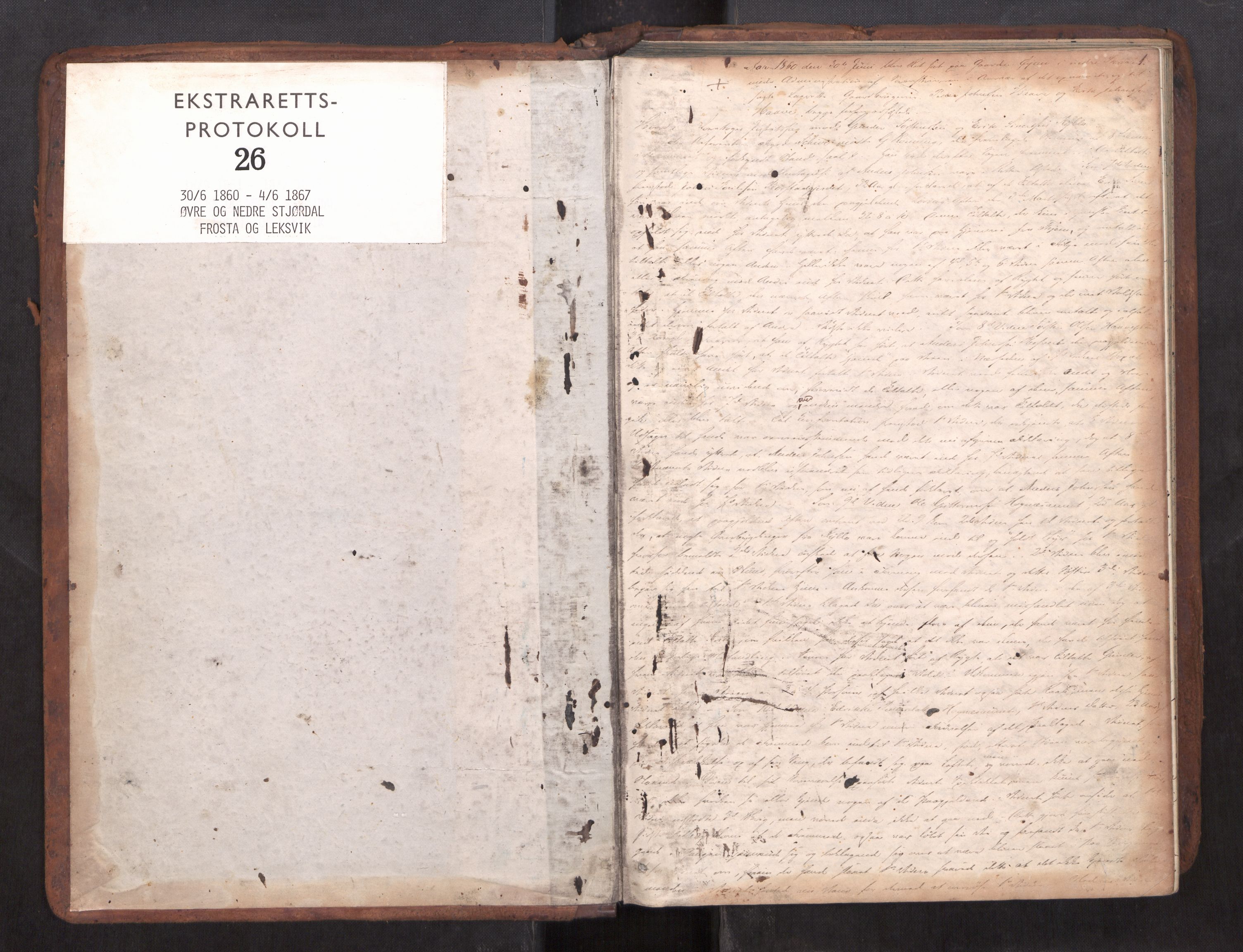 Stjør- og Verdal sorenskriveri, AV/SAT-A-4167/1/1/1B/L0026: Ekstrarettsprotokoll, 1860-1867, s. 1a